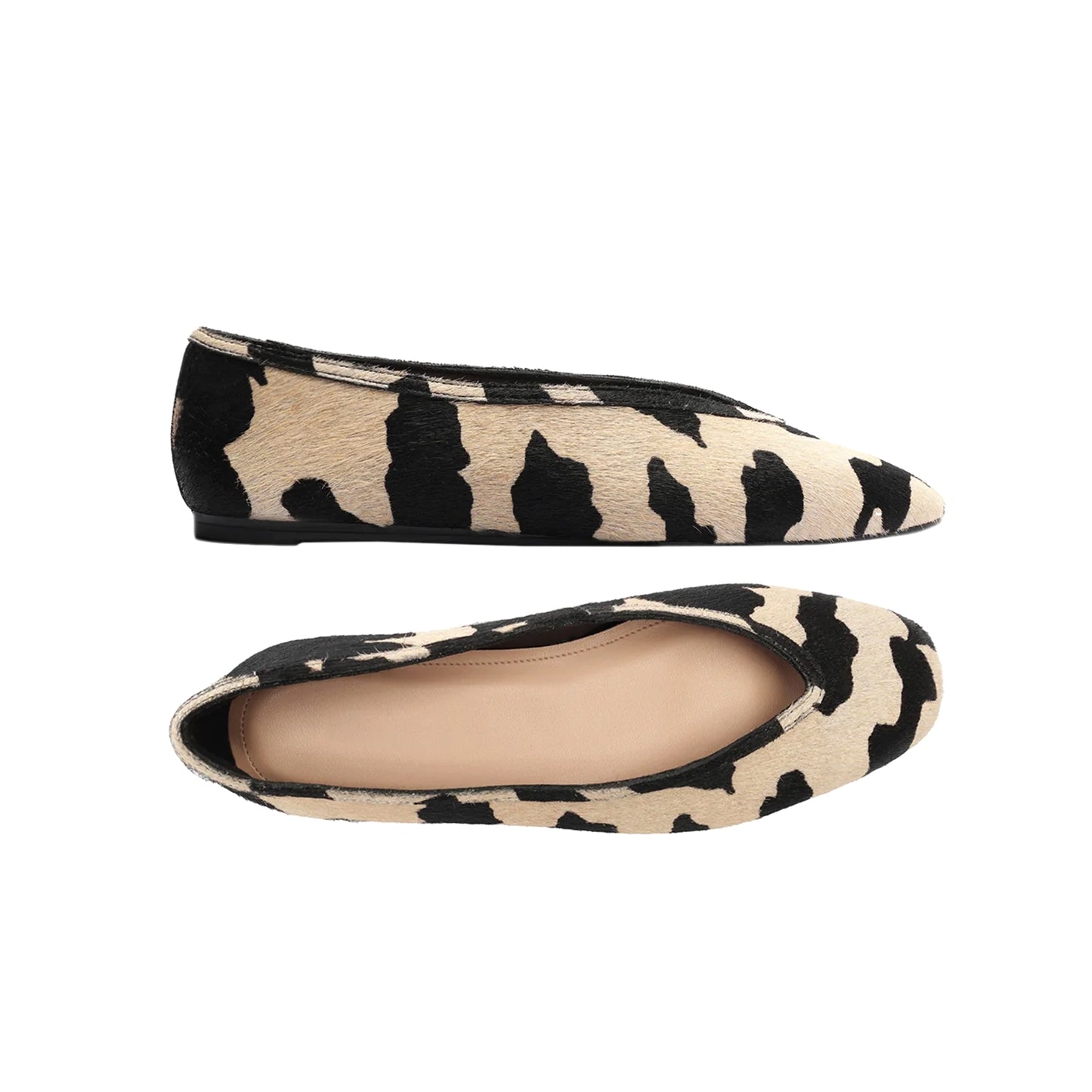 Cow Print Pony Hair Square-Toe Simple Ballet Flats