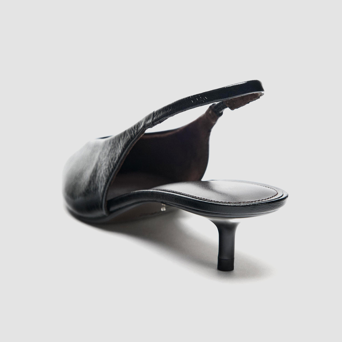Black Pointed-Toe Chic Elastic Back Strap Kitten Heels