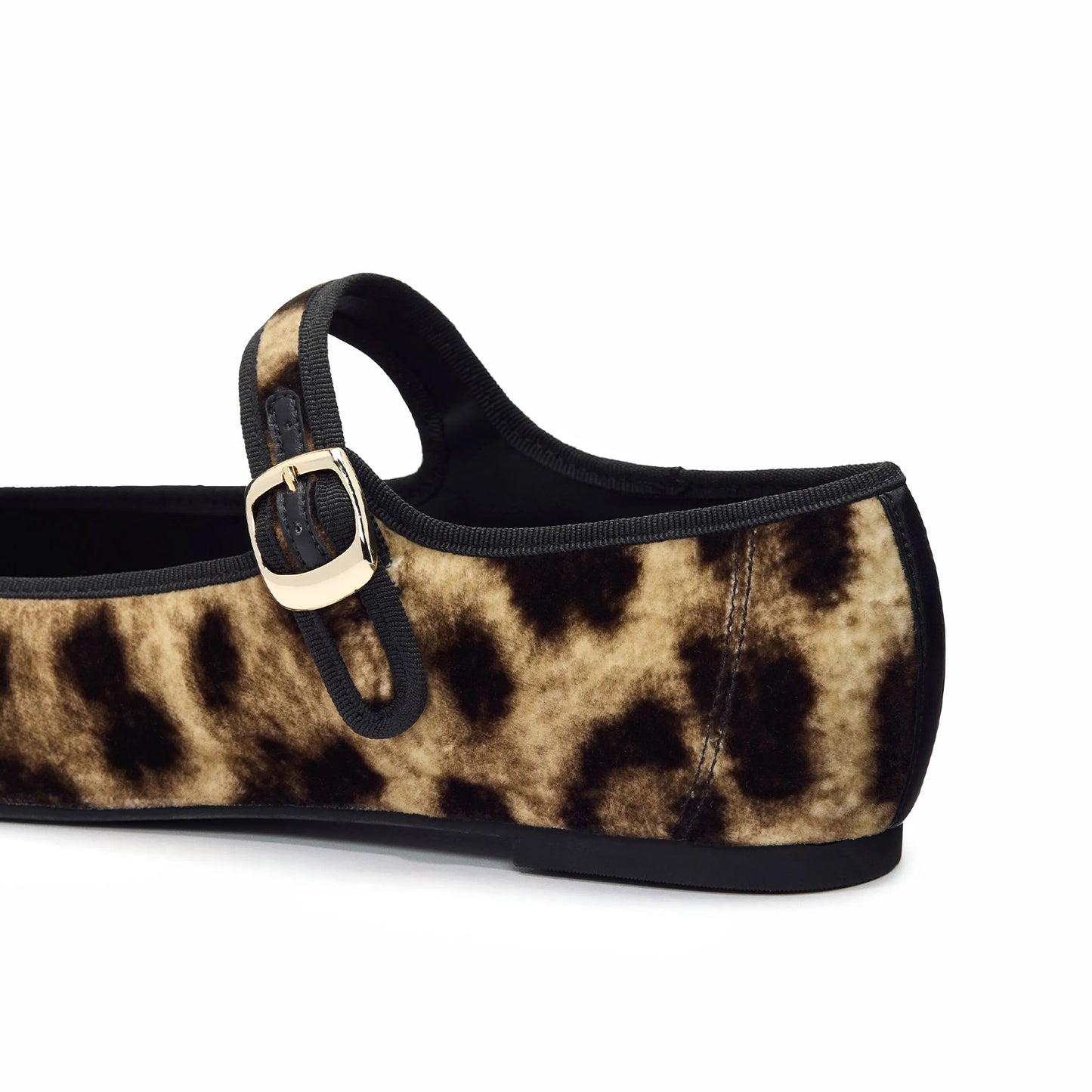 Leopard Faux Suede Round-Toe Bridge Buckle Strap Ballet Classic Flats