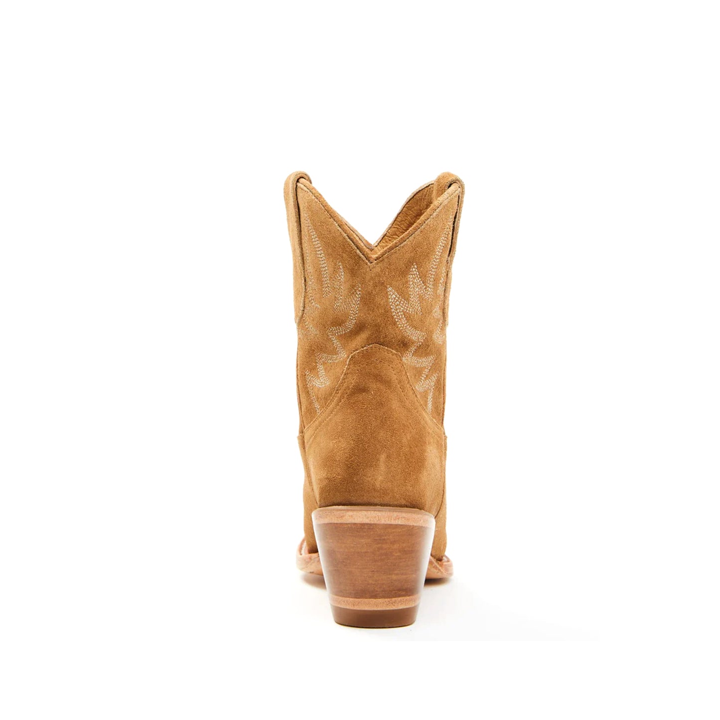 Tan Faux Suede Almond-Toe Embroidery Ankle Cowgirl Boots