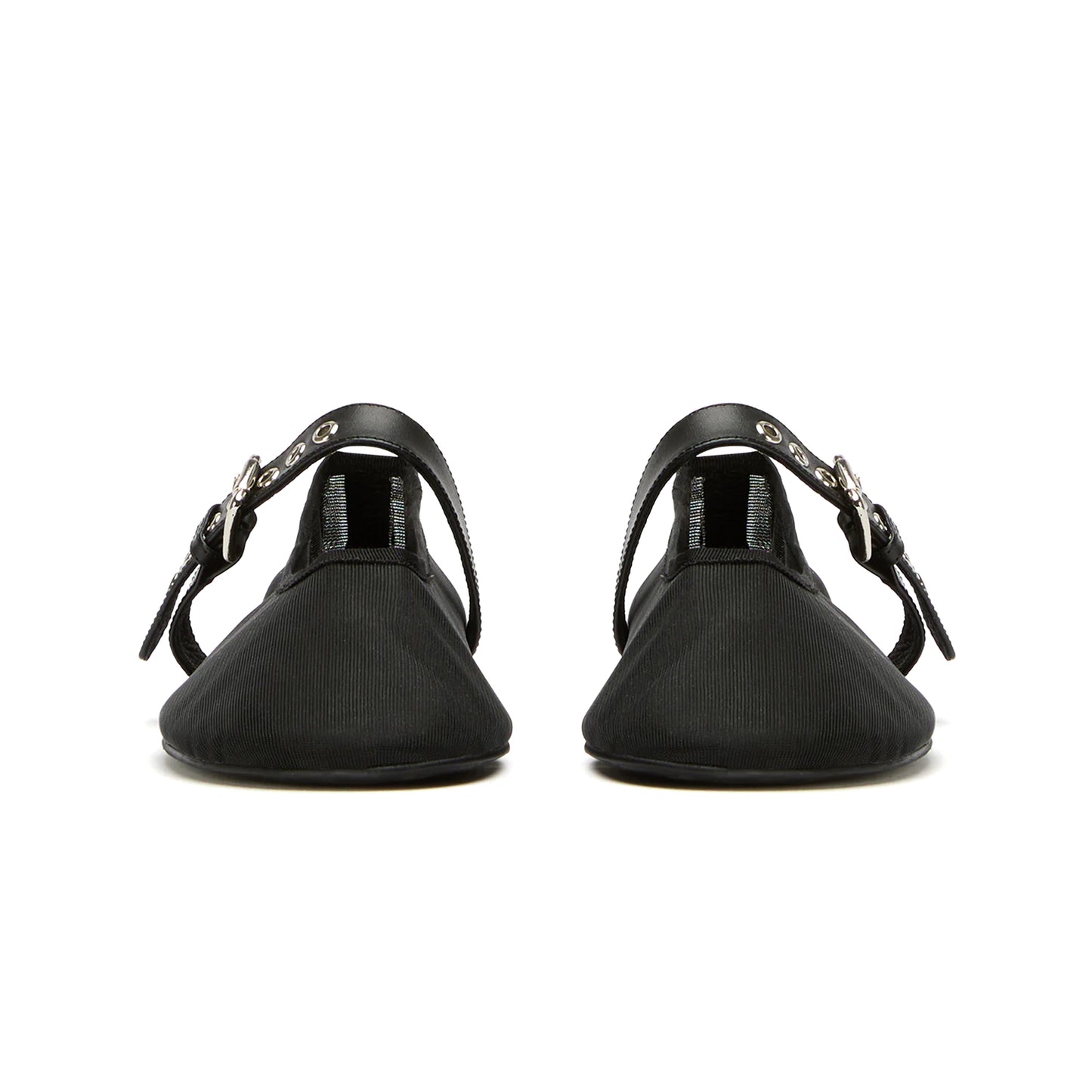 Black Mesh Round-Toe Ballet Flats With Bridge Strap