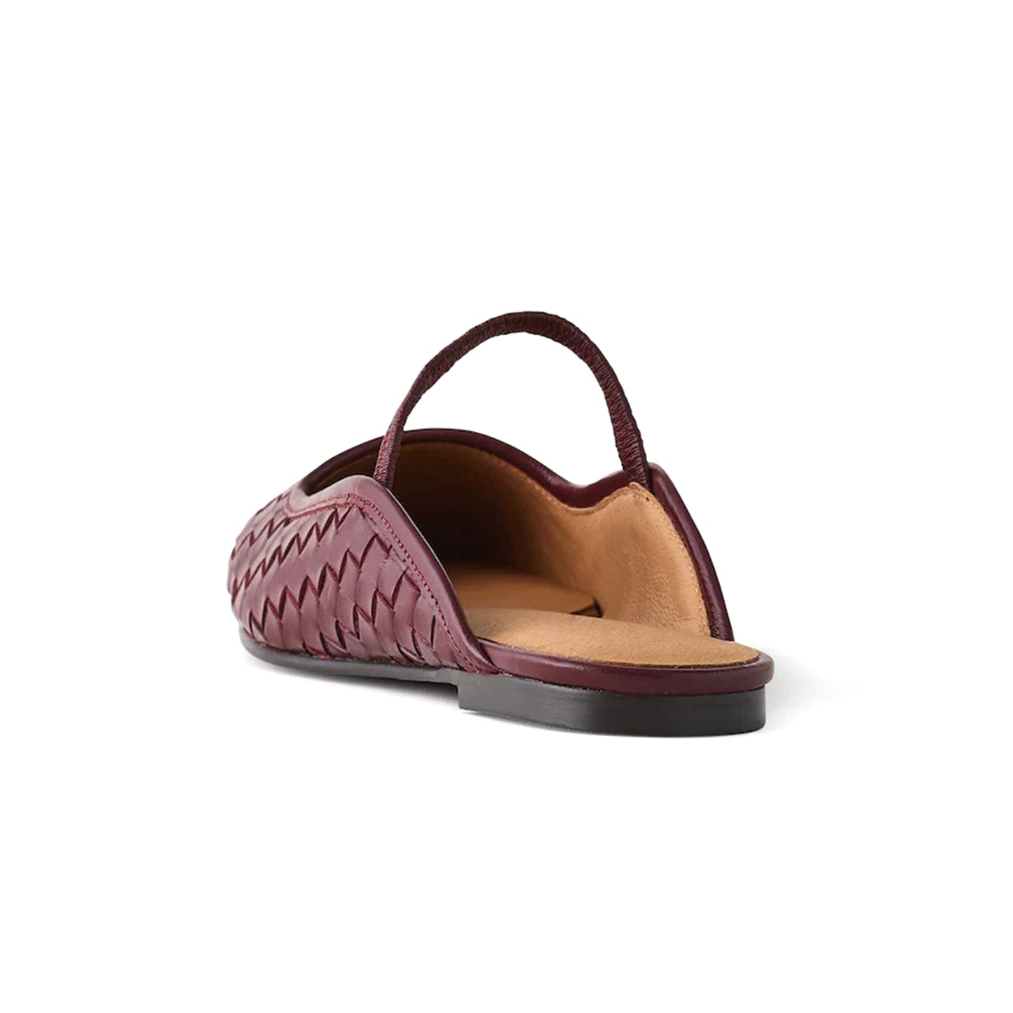Wine Red Woven Square-Toe Bridge Strap Slip-On Flats
