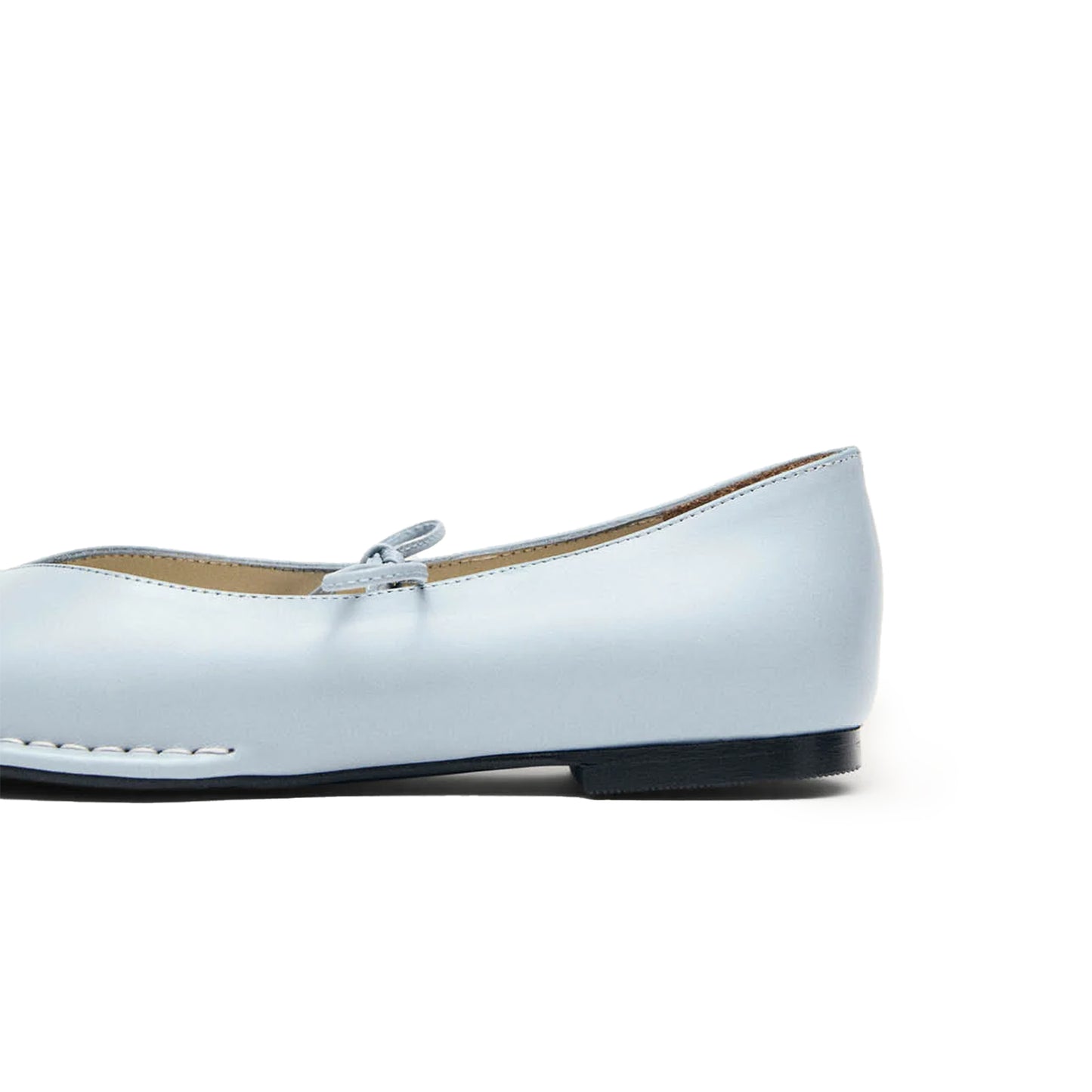 Blue Square-Toe V-Cut Vamps Bridge Self-Tie Bow Ballet Flats