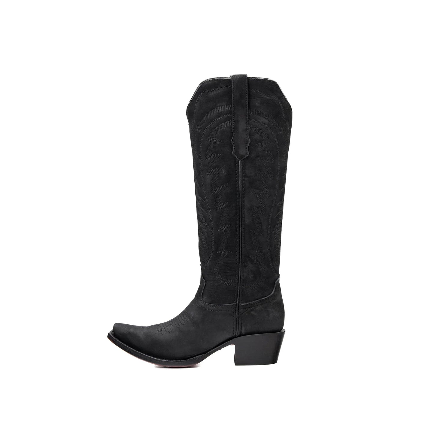 Black Snip-Toe Thread Stitching Half-Zip Knee High Cowgirl Boots