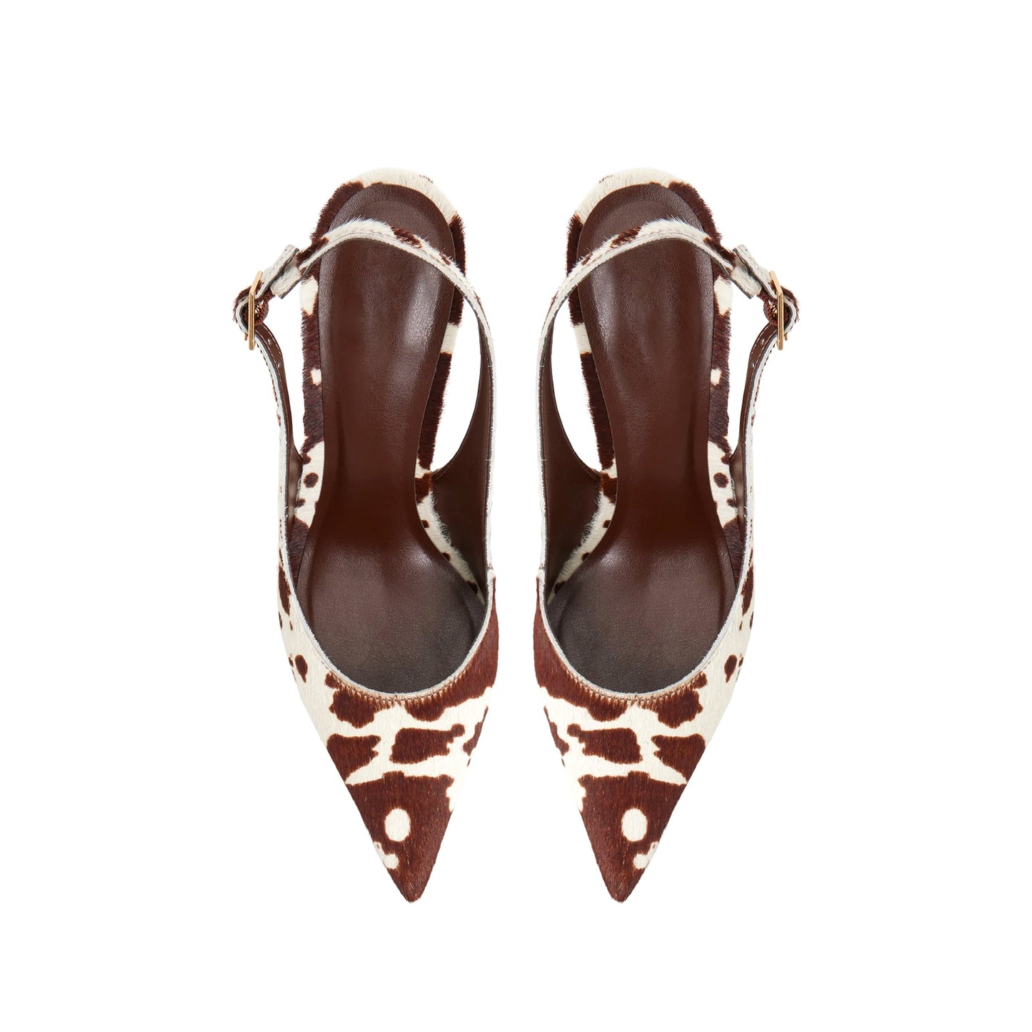 Cow Print Pony Hair Pointed-Toe Slingback Slip-On High Heels