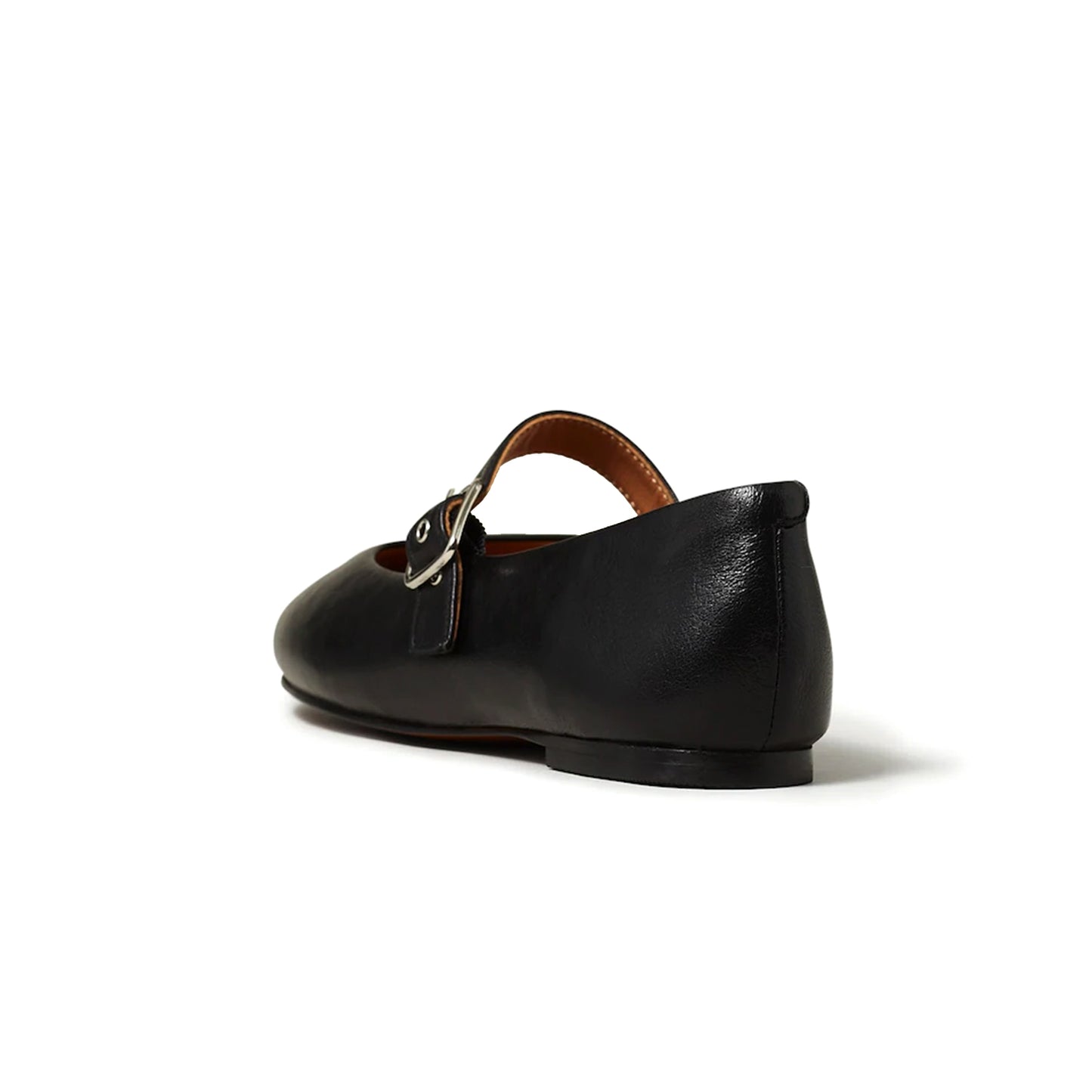 Black Vegan Leather Round-Toe Buckle Bridge Strap Slip-On Flats