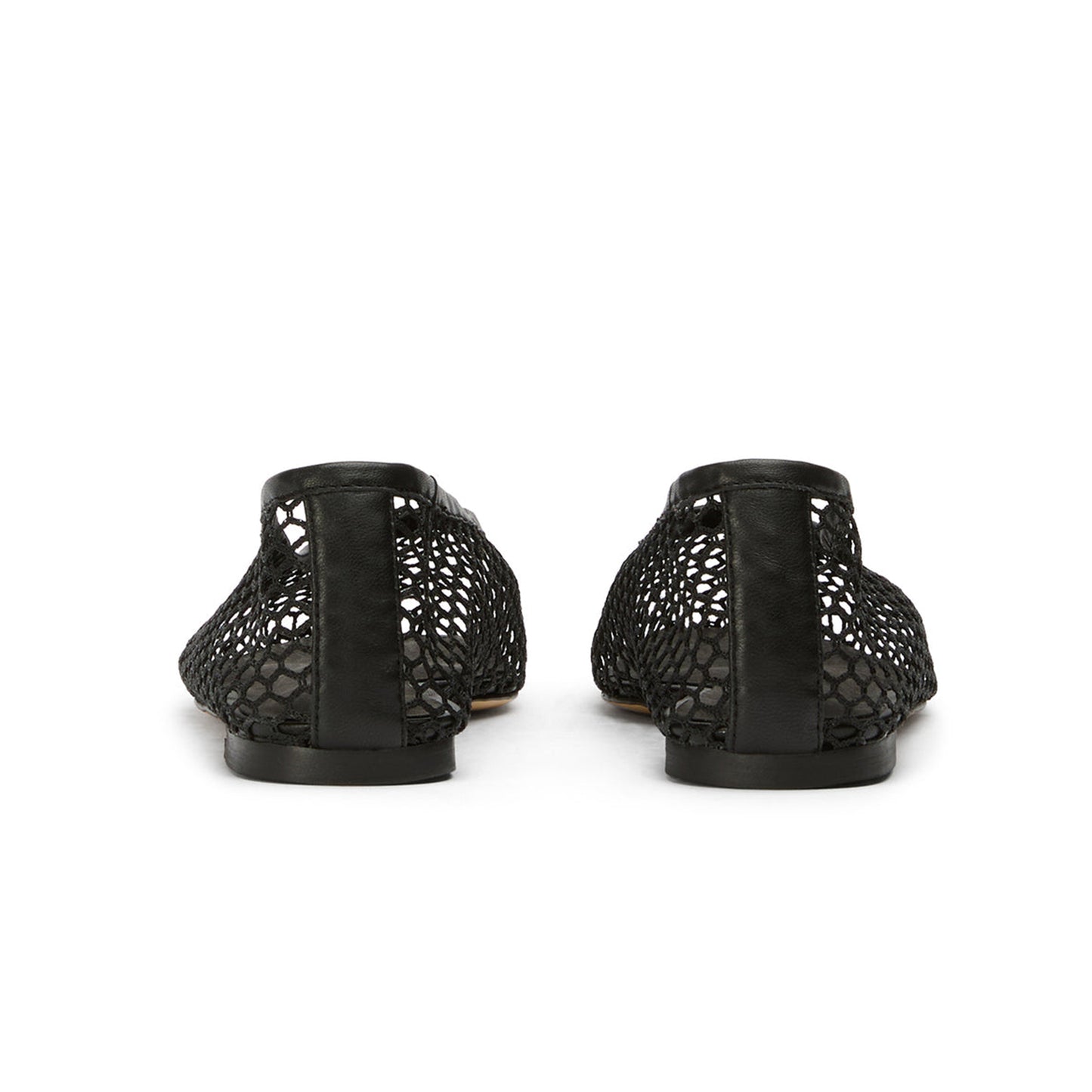 Black Mesh Vegan Leather Square-Toe Ballet Flats