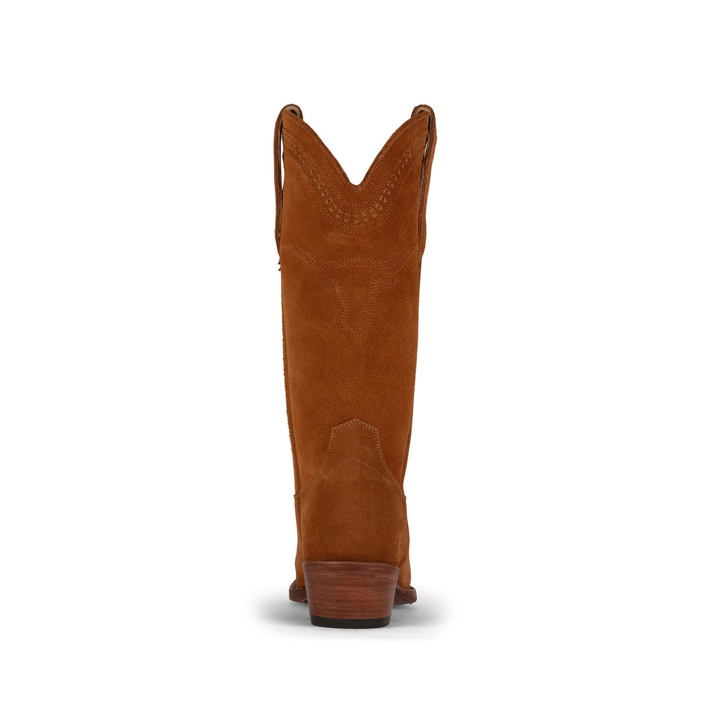 Dark Caramel Faux Suede Snip-Toe Simple Mid Calf Cowgirl Boots