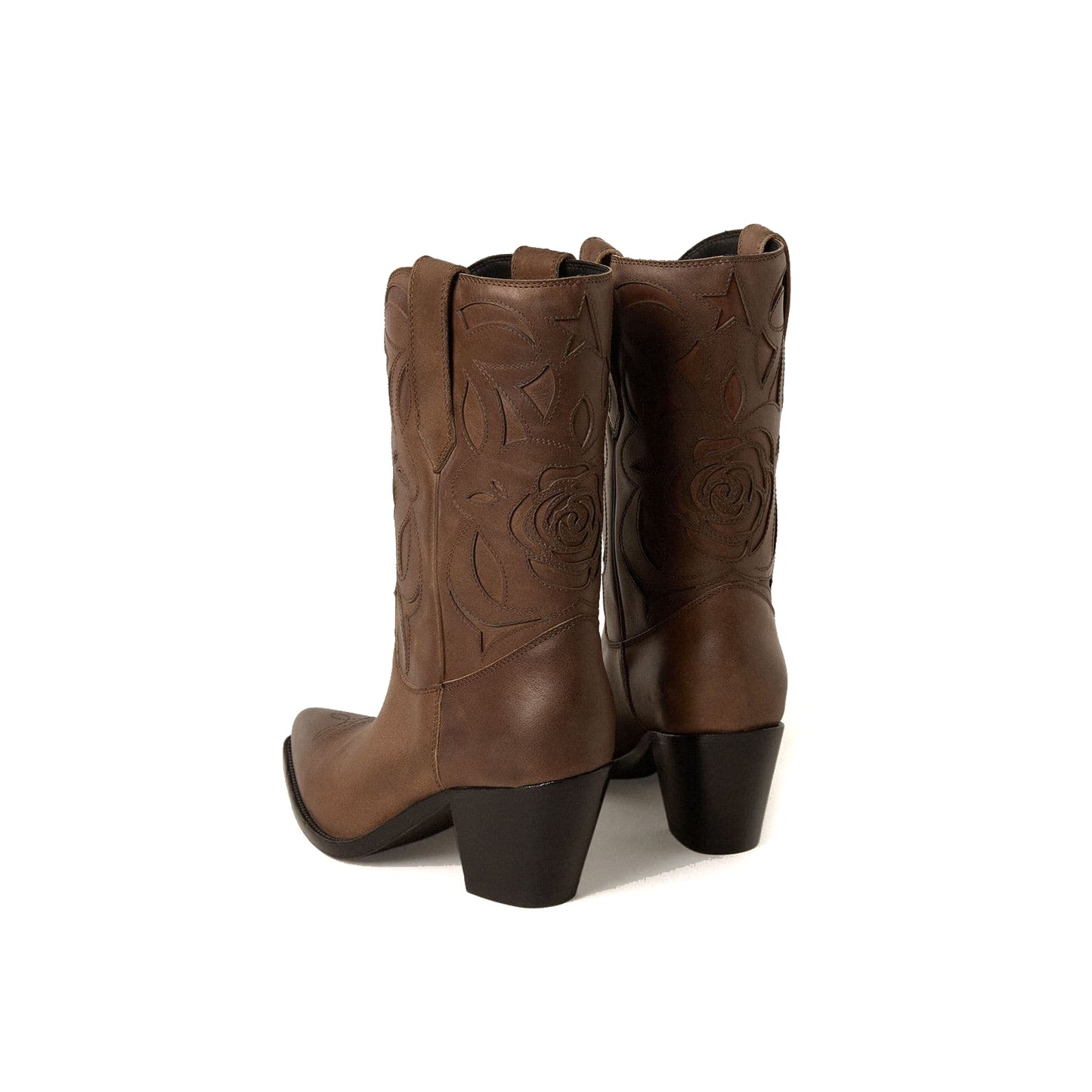 Dove Gray Snip-Toe Rose Inlay Mid Calf Cowgirl Boots