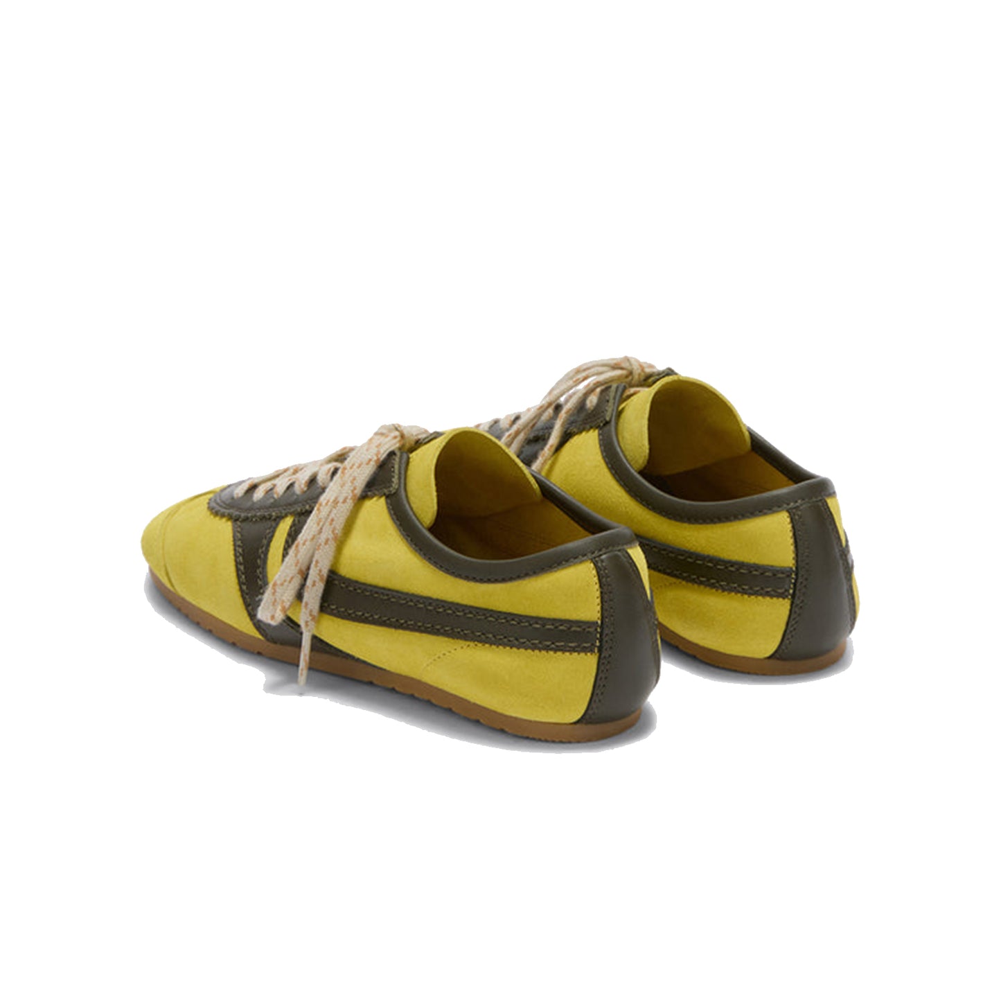 Yellow Contrast Faux Suede And Vegan Leather Square-Toe Lace-Up Sneakers Flats