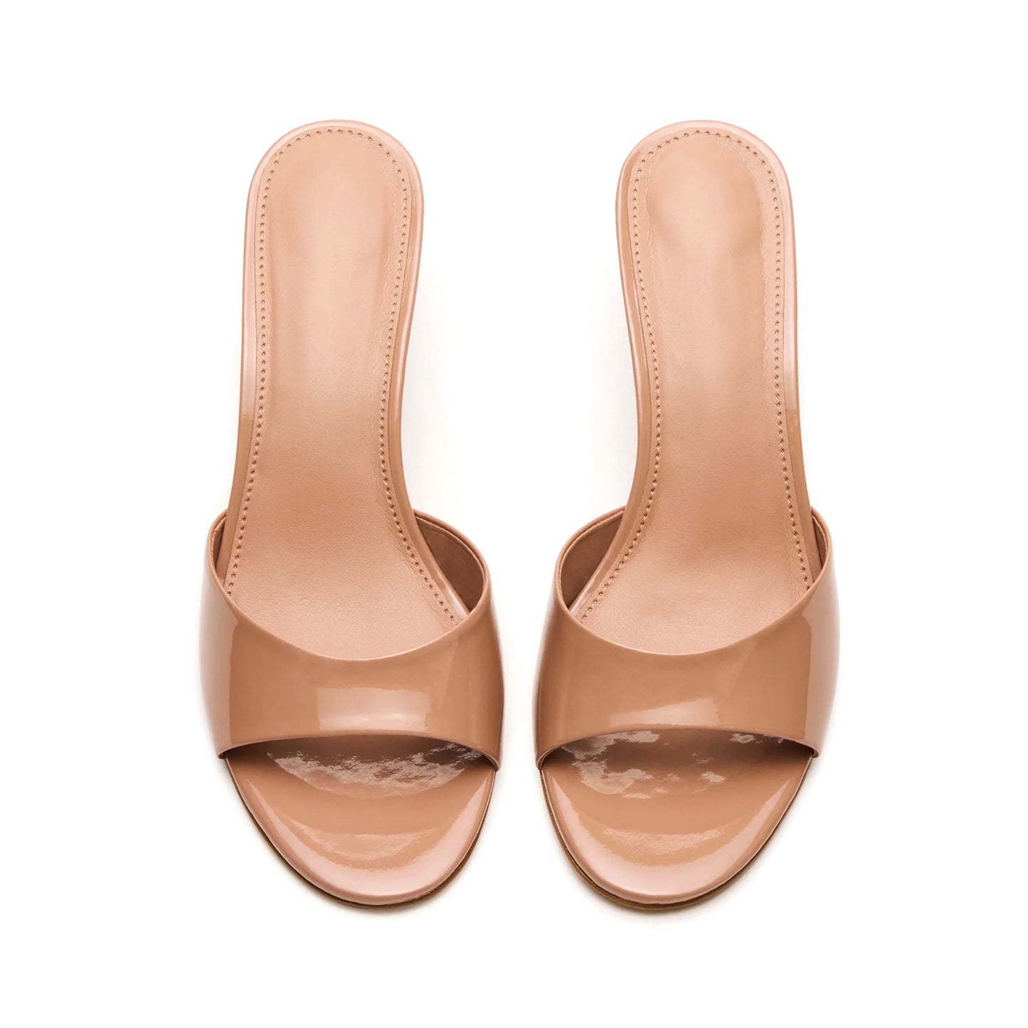Patent Tan Round-Toe Slip-On Mule Kitten Heels