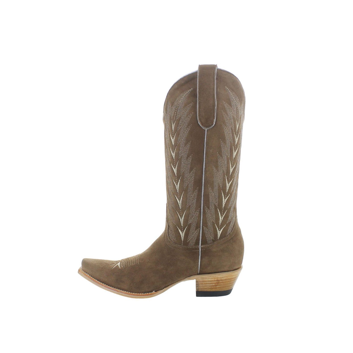 Brown Faux Suede Snip-Toe Mid Calf Embroidery Cowgirl Boots