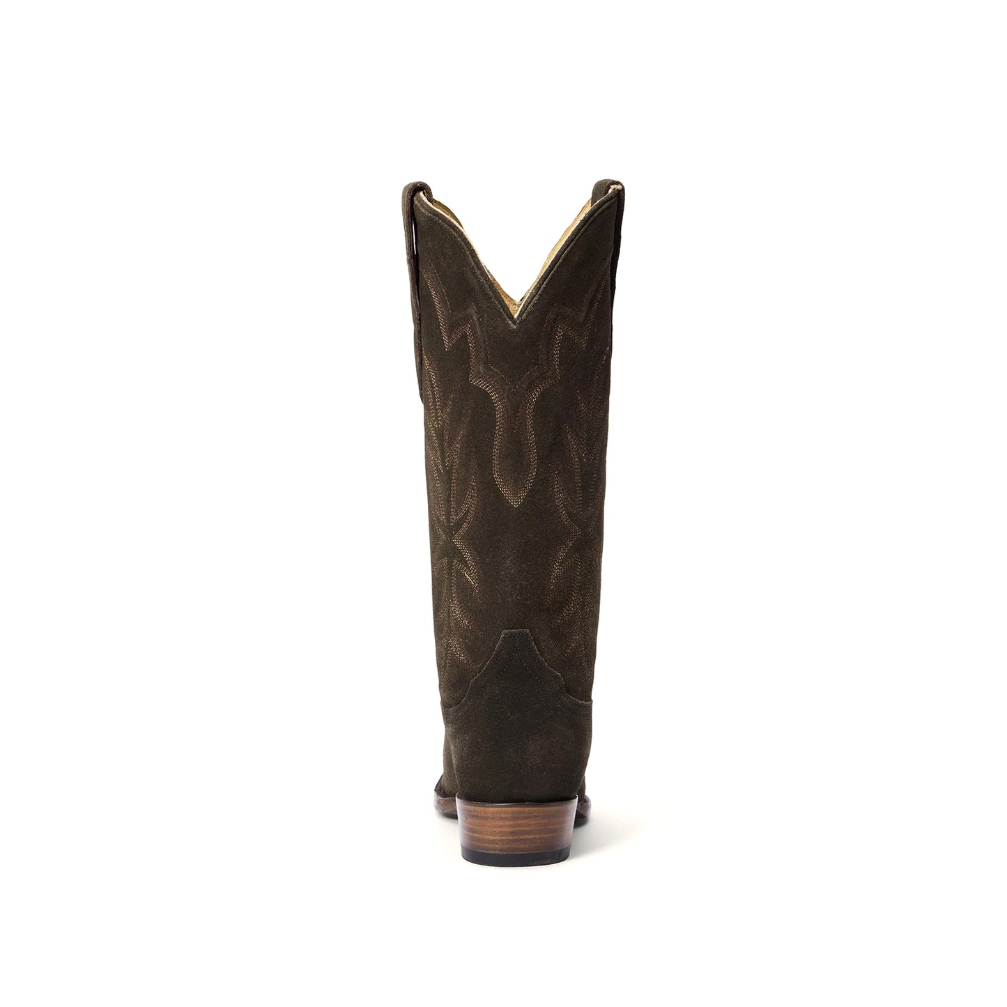 Olive Green Faux Suede Snip-Toe Embroidery Mid Calf Cowgirl Boots