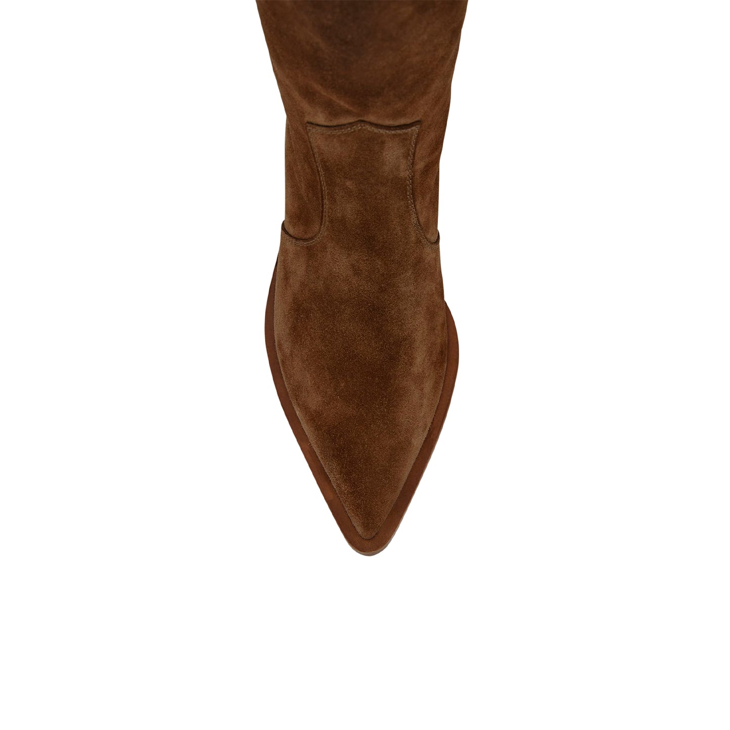 Brown Faux Suede Pointed-Toe Classic Wide Calf Knee High Cowgirl Boots