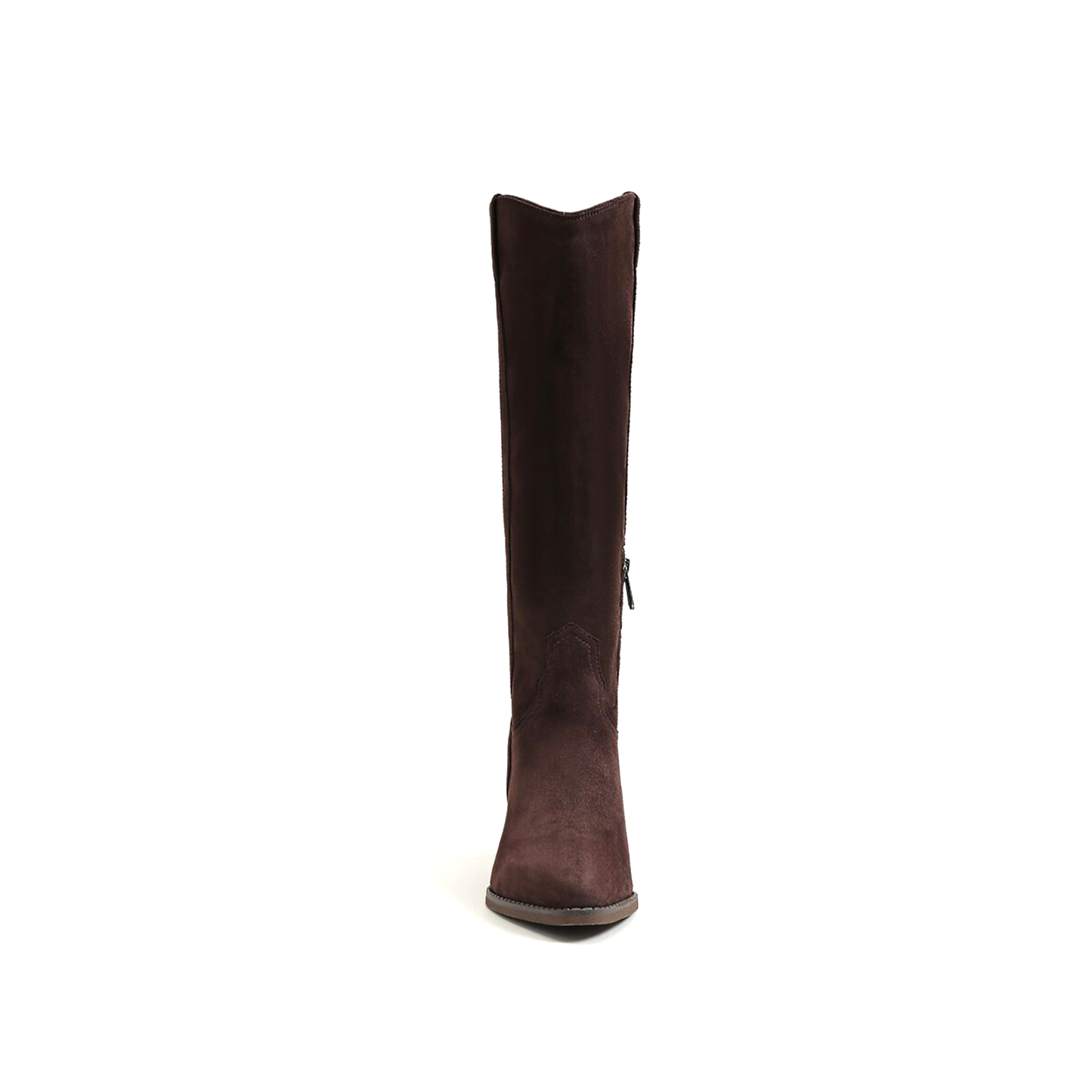 Chocolate Faux Suede Pointed-Toe Half-Zip Knee High Cowgirl Boots