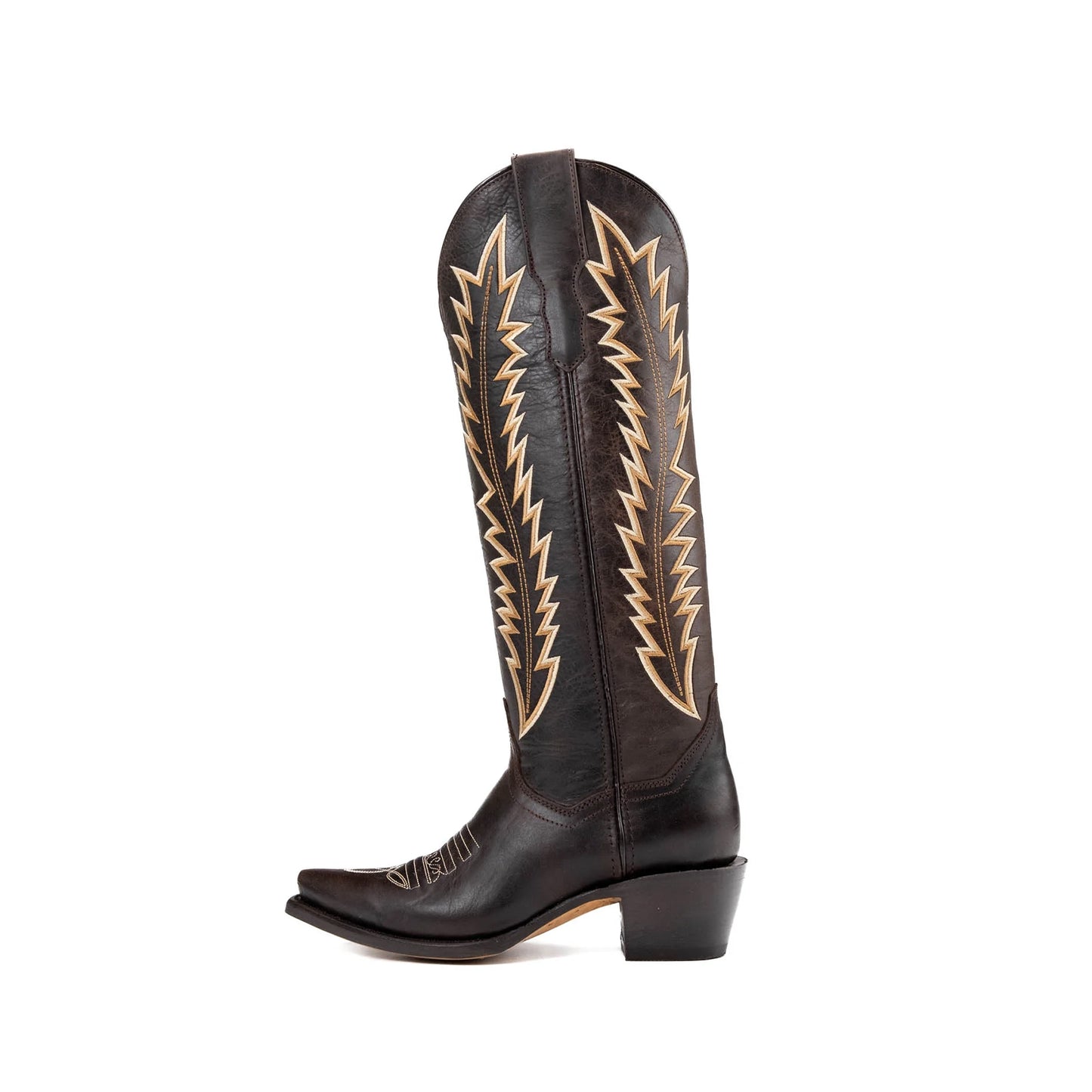 Dark Brown Snip-Toe Embroidery Wide Calf Knee High Cowgirl Boots