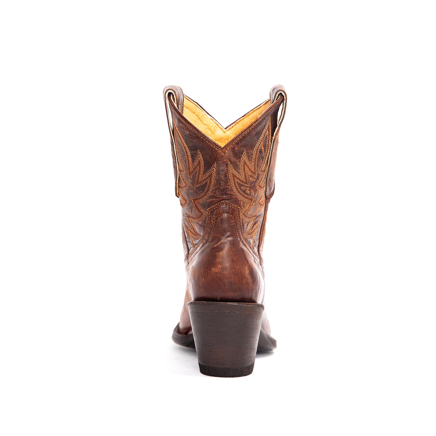 Brown Almond-Toe Embroidery Ankle Cowgirl Boots