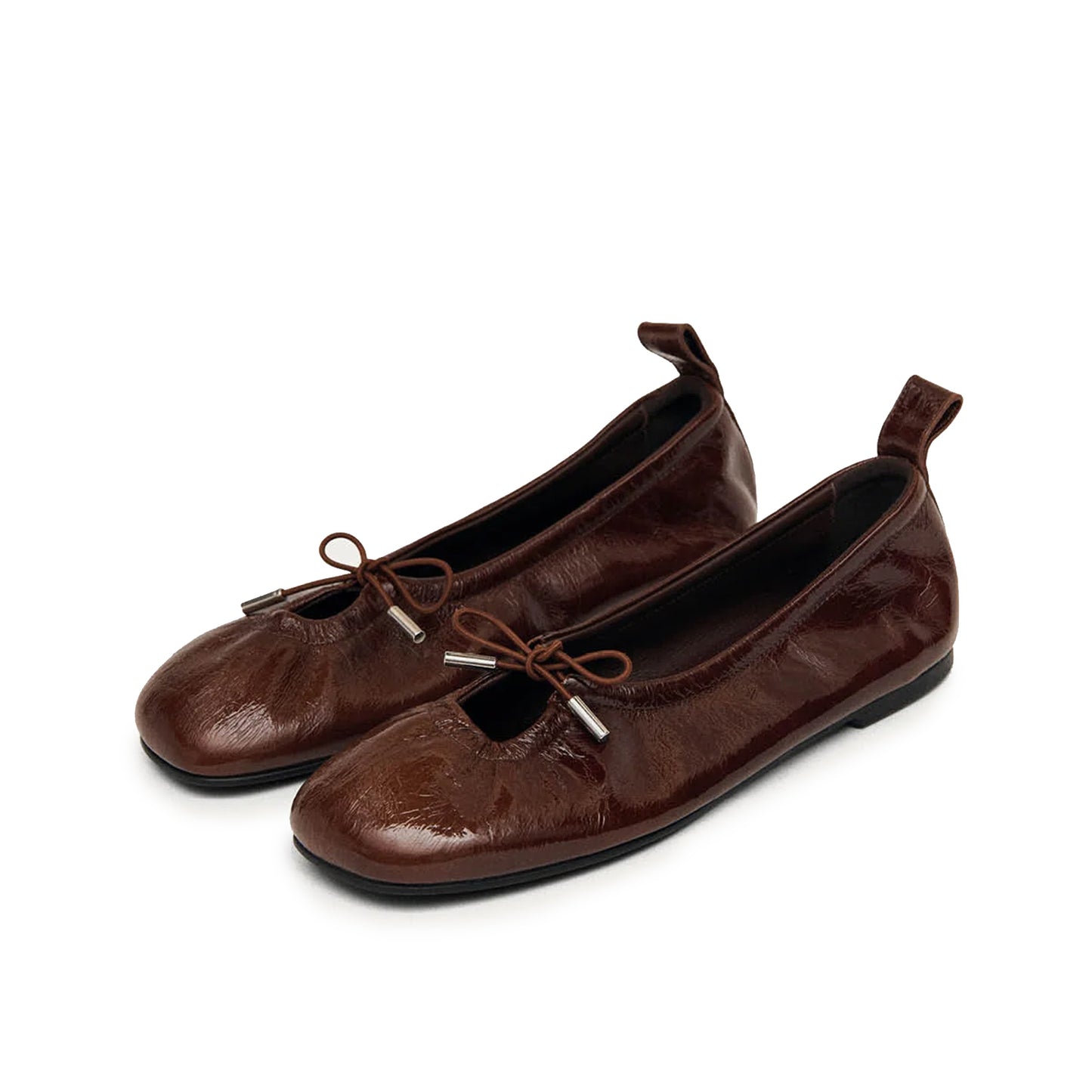 Patent Brown Square-Toe Stretchy Ballet Flats