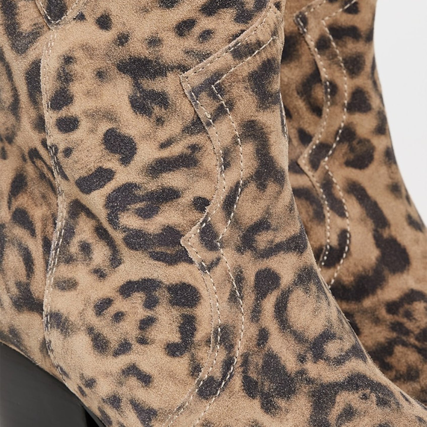 Leopard Faux Suede Pointed-Toe Ankle Cowgirl Boots