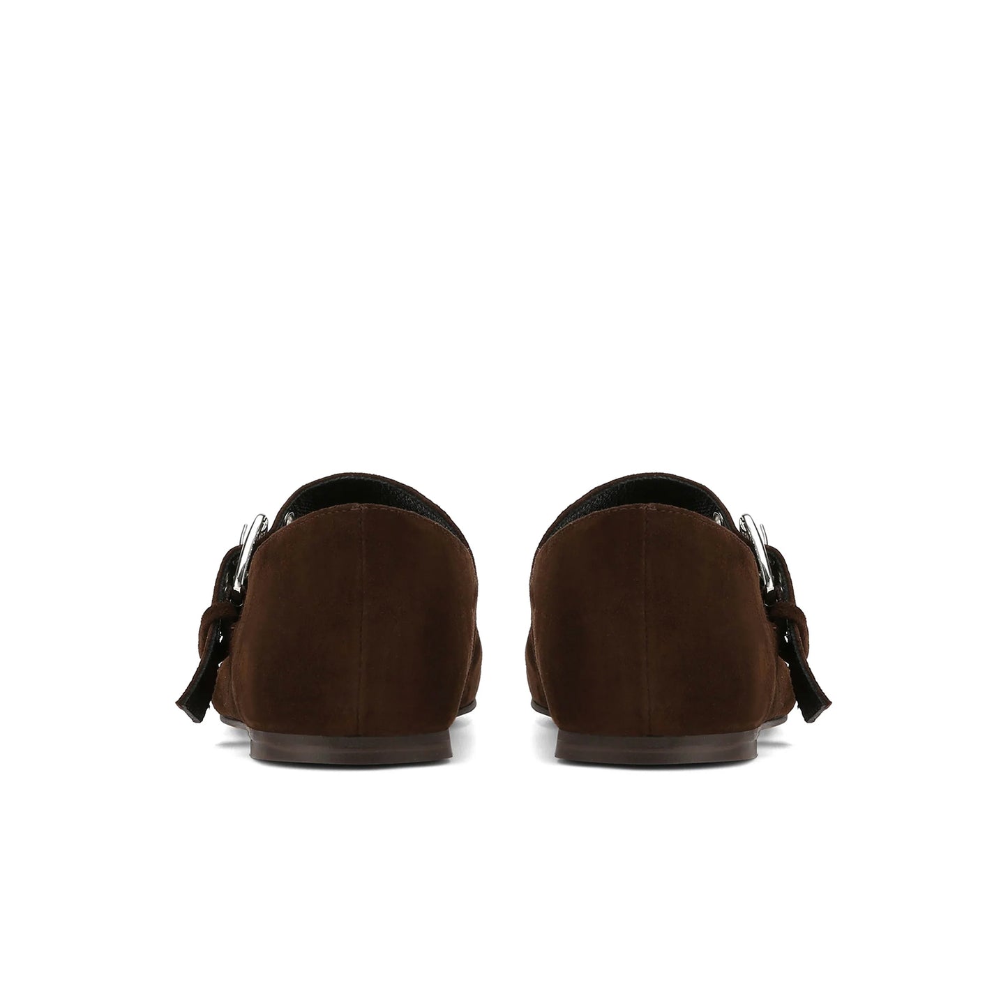 Brown Faux Suede Square-Toe Bridge Strap With Double Eyelets Flats