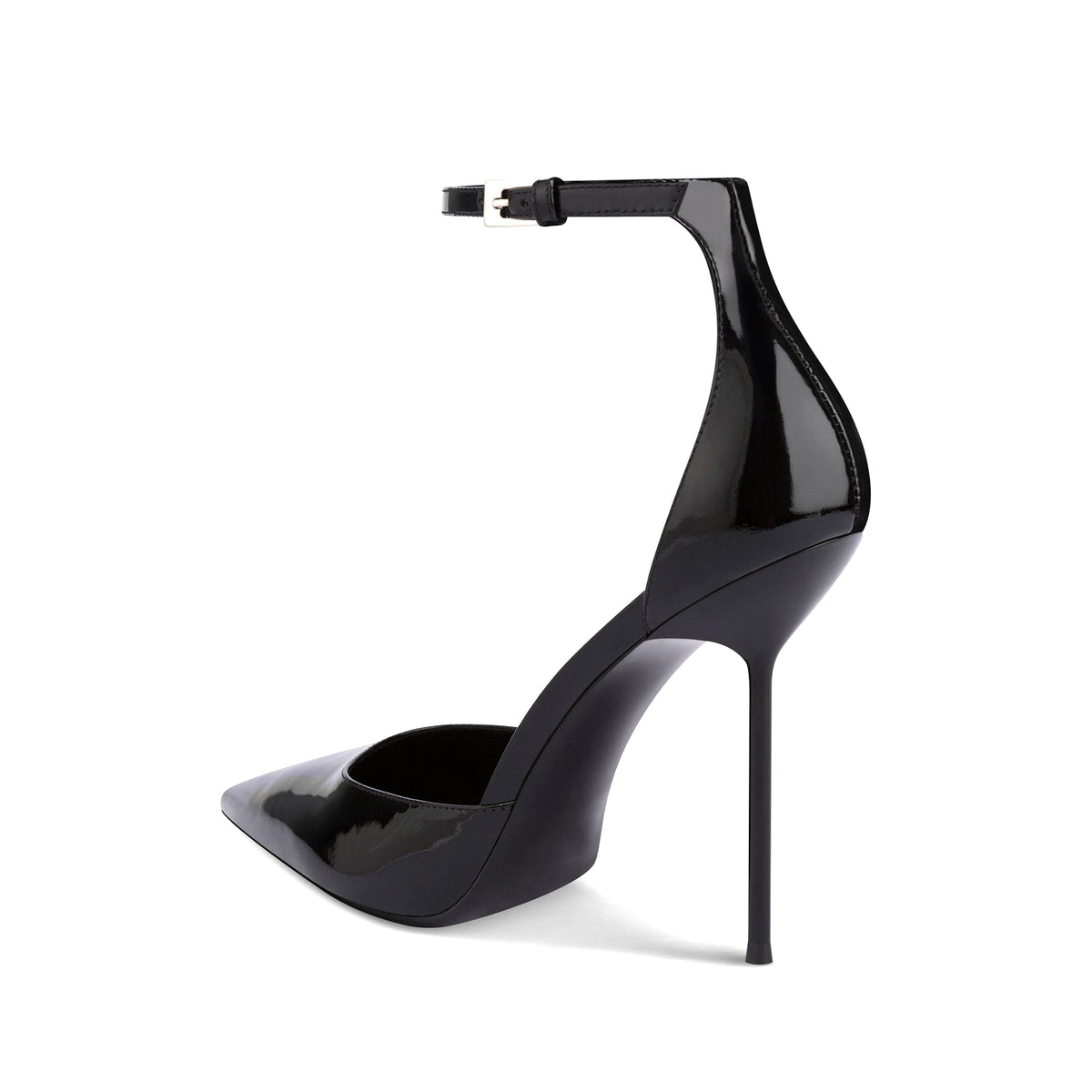 Patent Black Pointed-Toe Buckle Ankle Strap High Heels Pumps