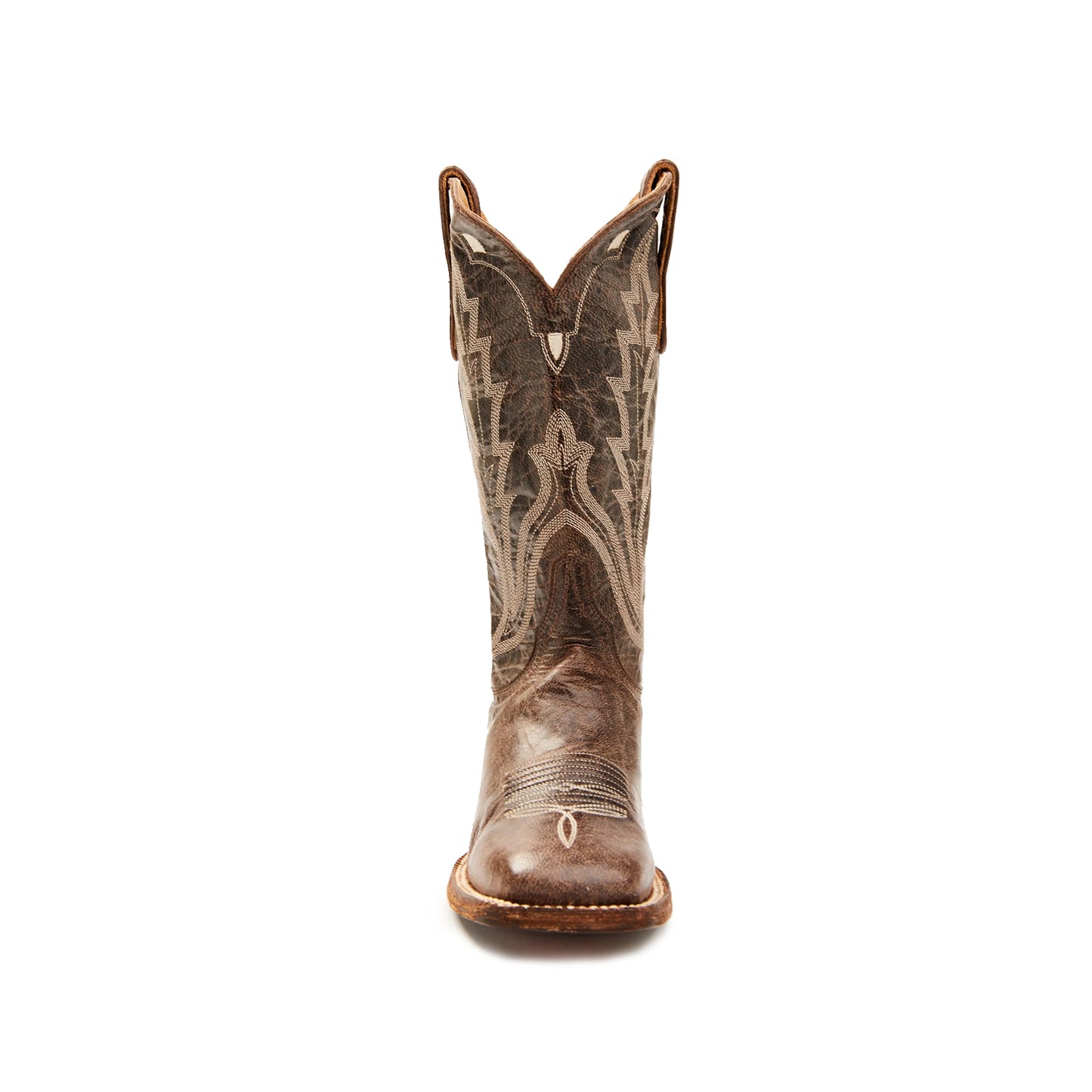 Distressed Dark Brown Square-Toe Embroidery Mid Calf Cowgirl Boots