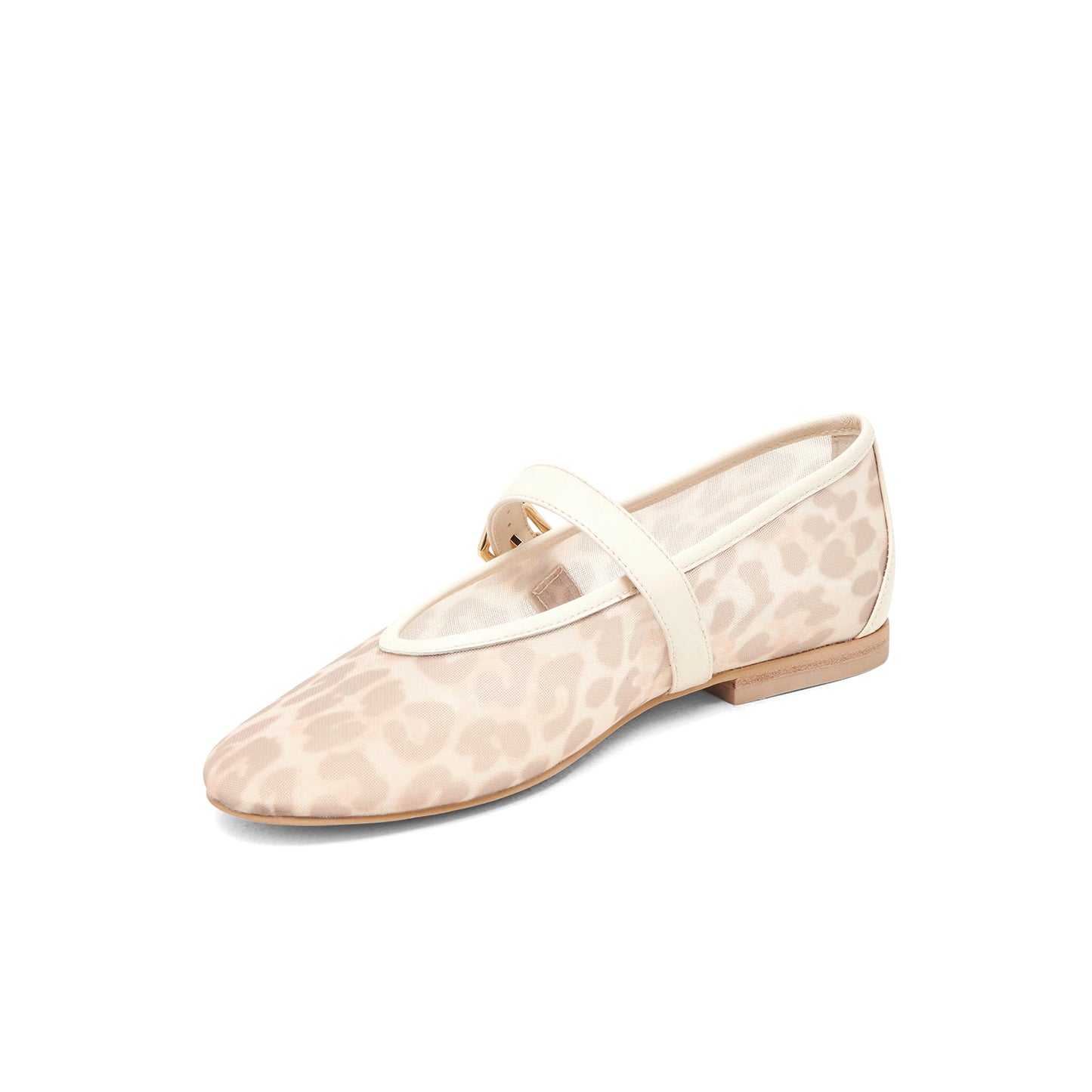 White Leopard Mesh Round-Toe Vegan Leather Bridge Strap Ballet Flats
