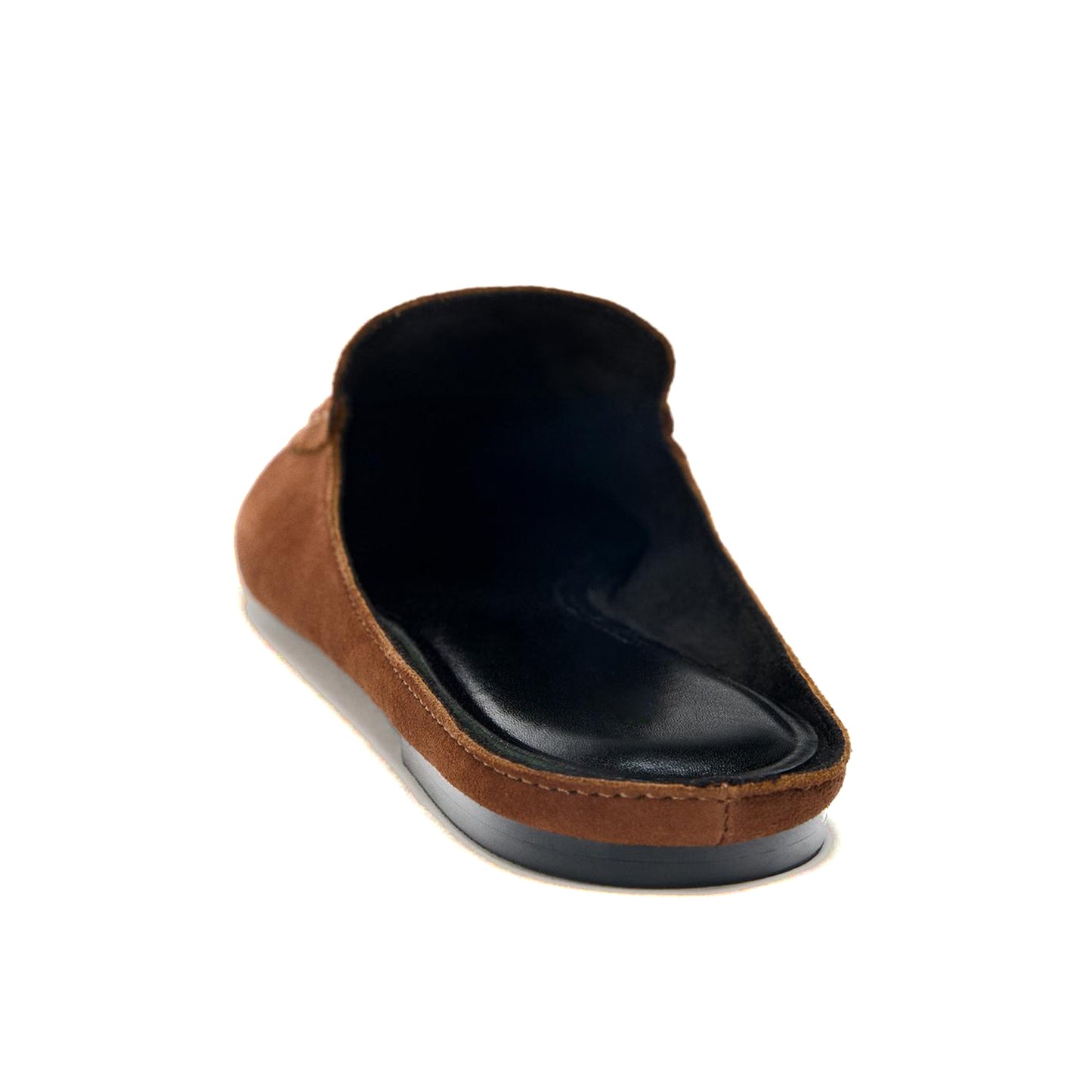 Brown Faux Suede Round-Toe Slip-On Backless Slippers Flats