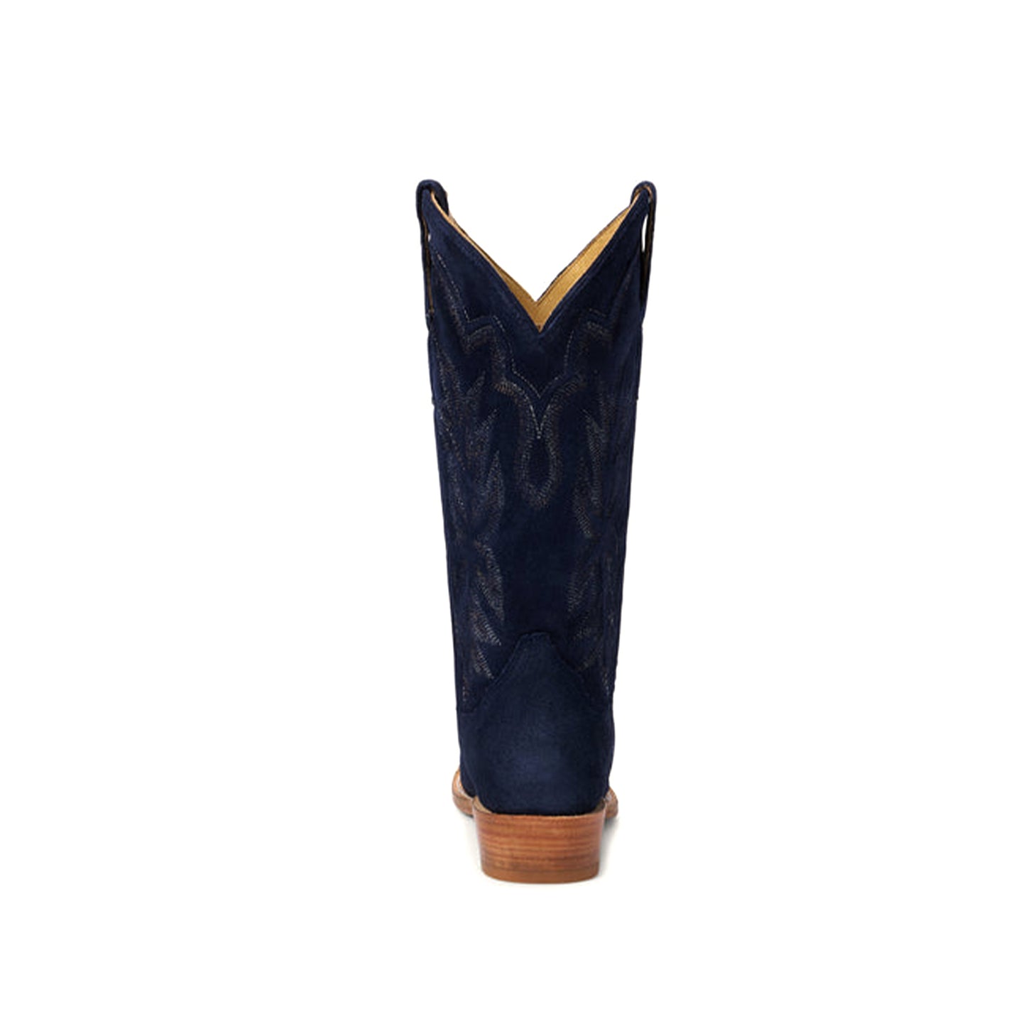 Dark Blue Faux Suede Snip-Toe Embroidery Mid Calf Cowgirl Boots