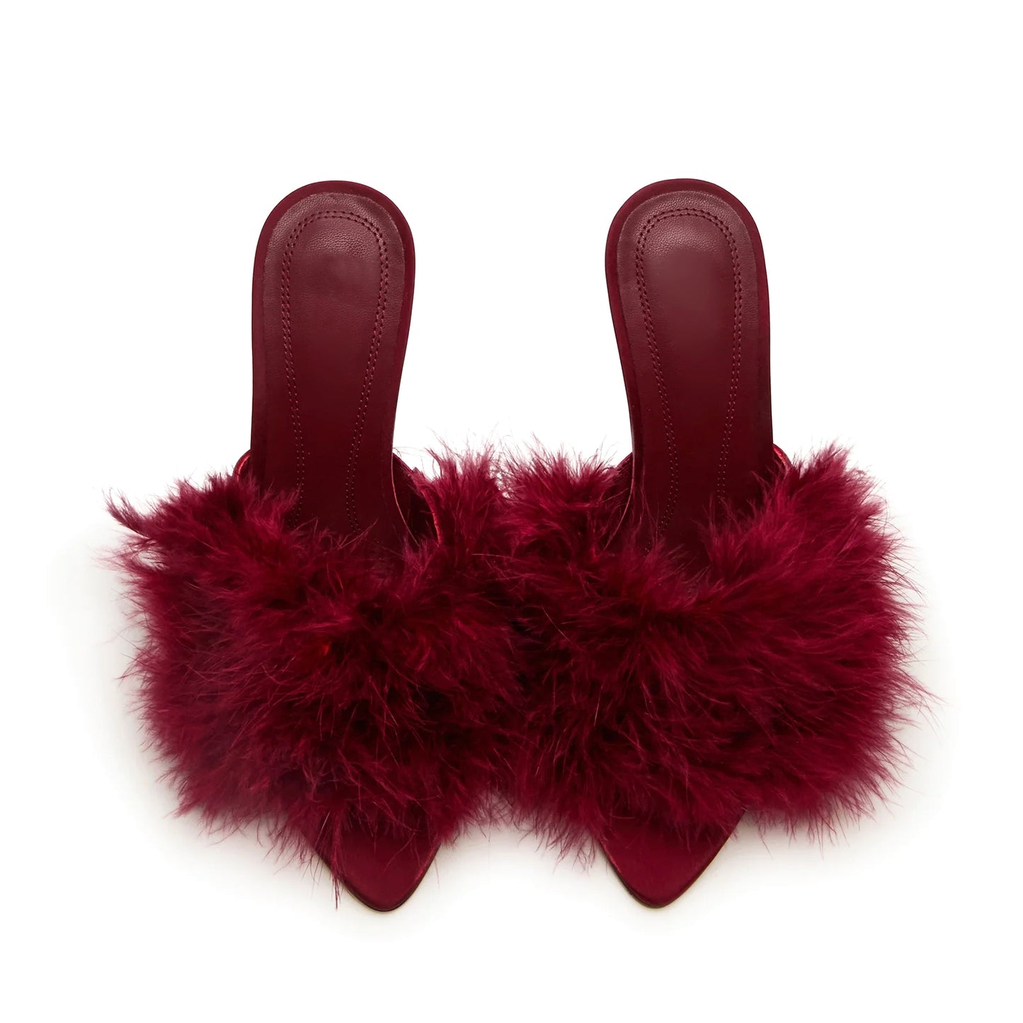Dark Red Pointed-Toe Front Plush Slip-On High Heels