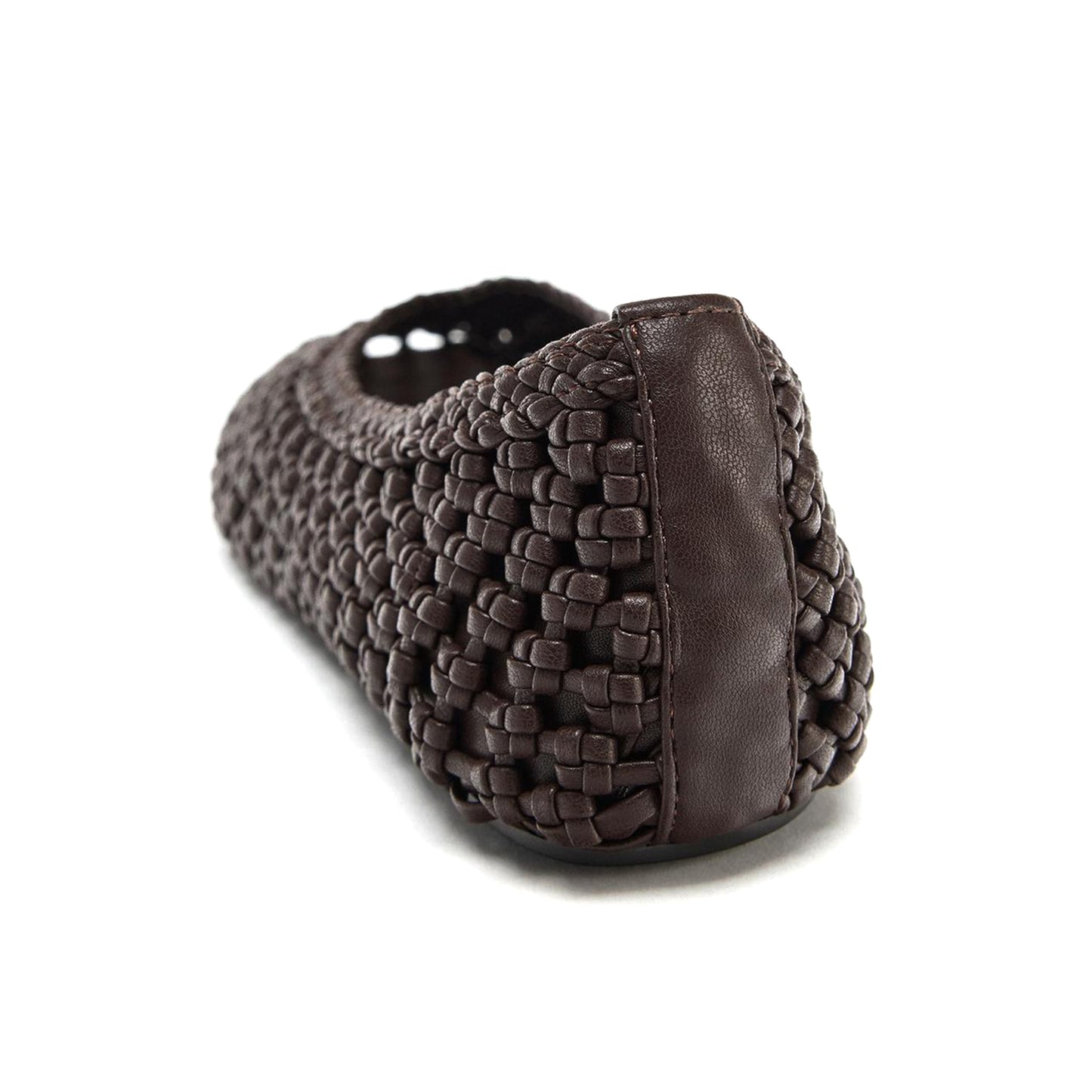 Brown Woven Vegan Leather Square-Toe Chic Slip-On Ballet Flats