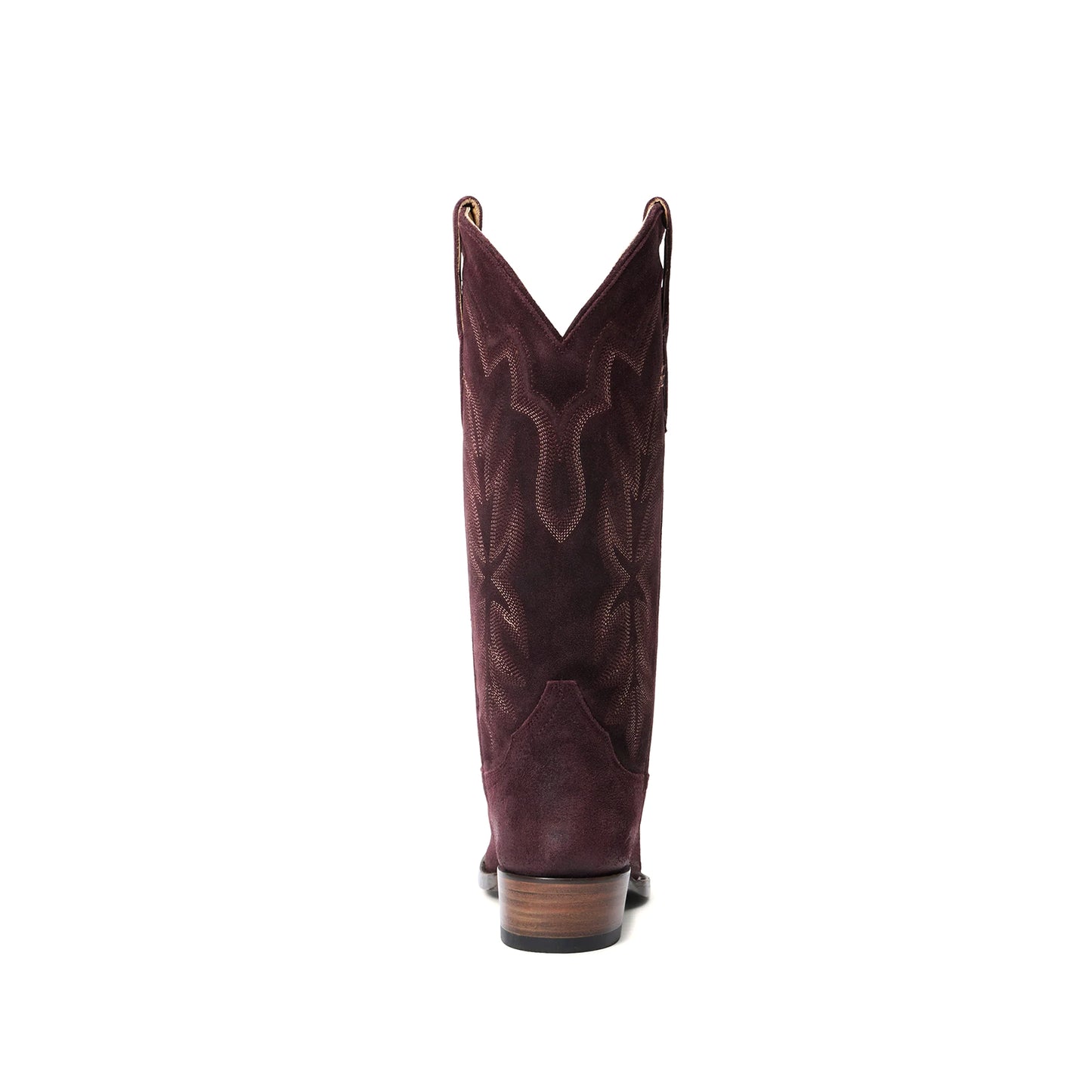 Wine Red Faux Suede Snip-Toe Embroidery Mid Calf Cowgirl Boots