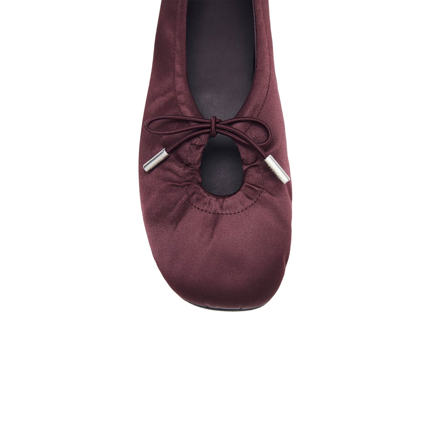 Burgundy Satin Square-Toe Stretchy Ballet Flats