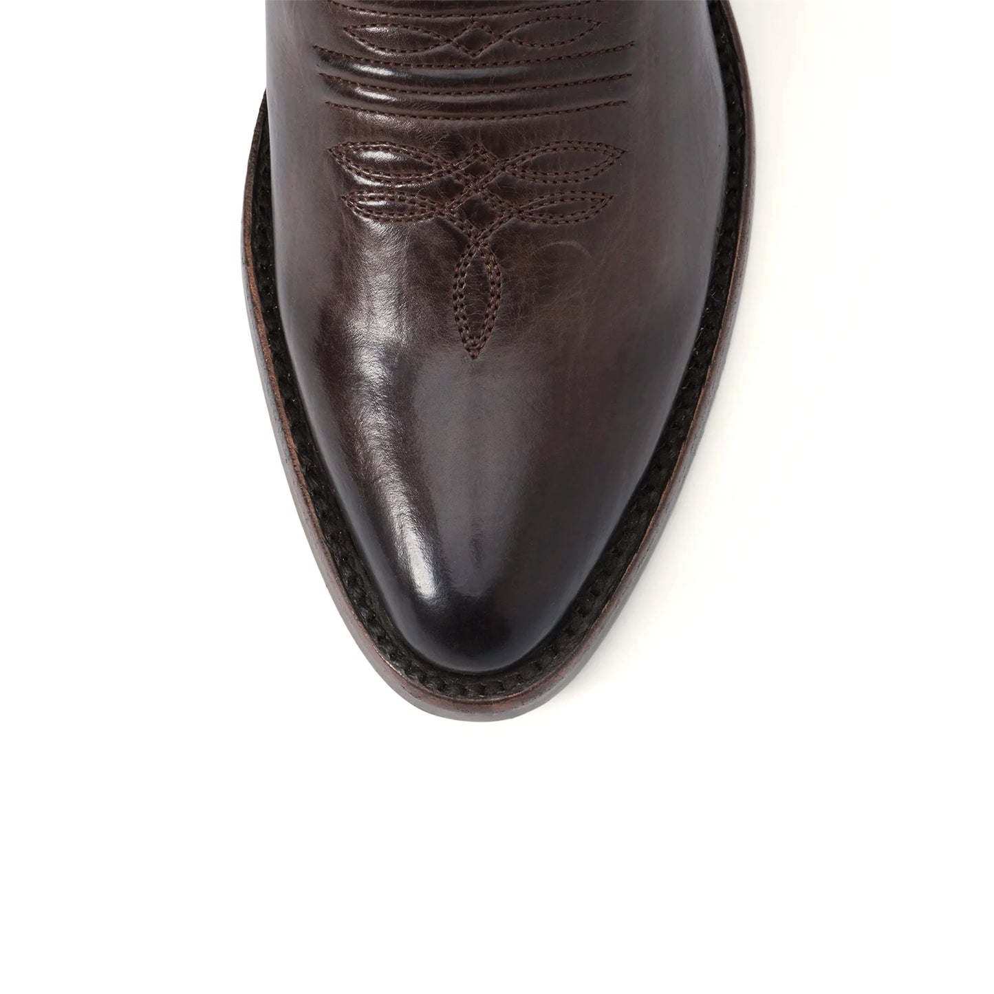 Chocolate Almond-Toe Embroidery Classic Mid Calf Cowgirl Boots