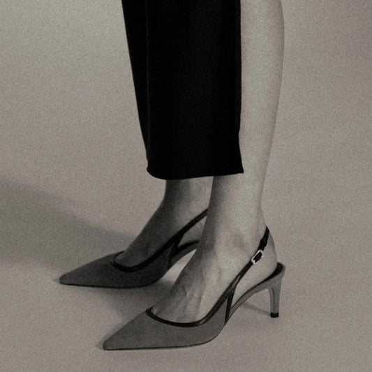 Taupe Faux Suede Pointed-Toe Slingback Kitten Heels