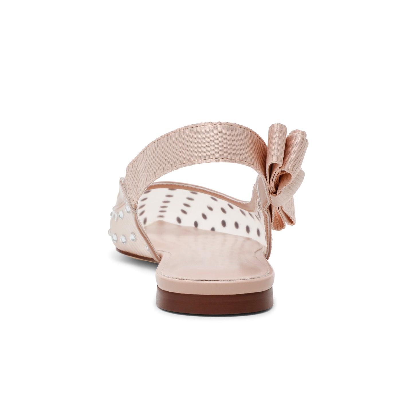 Nude Mesh Pointed-Toe Rhinestones And Slingback With Bow Flats