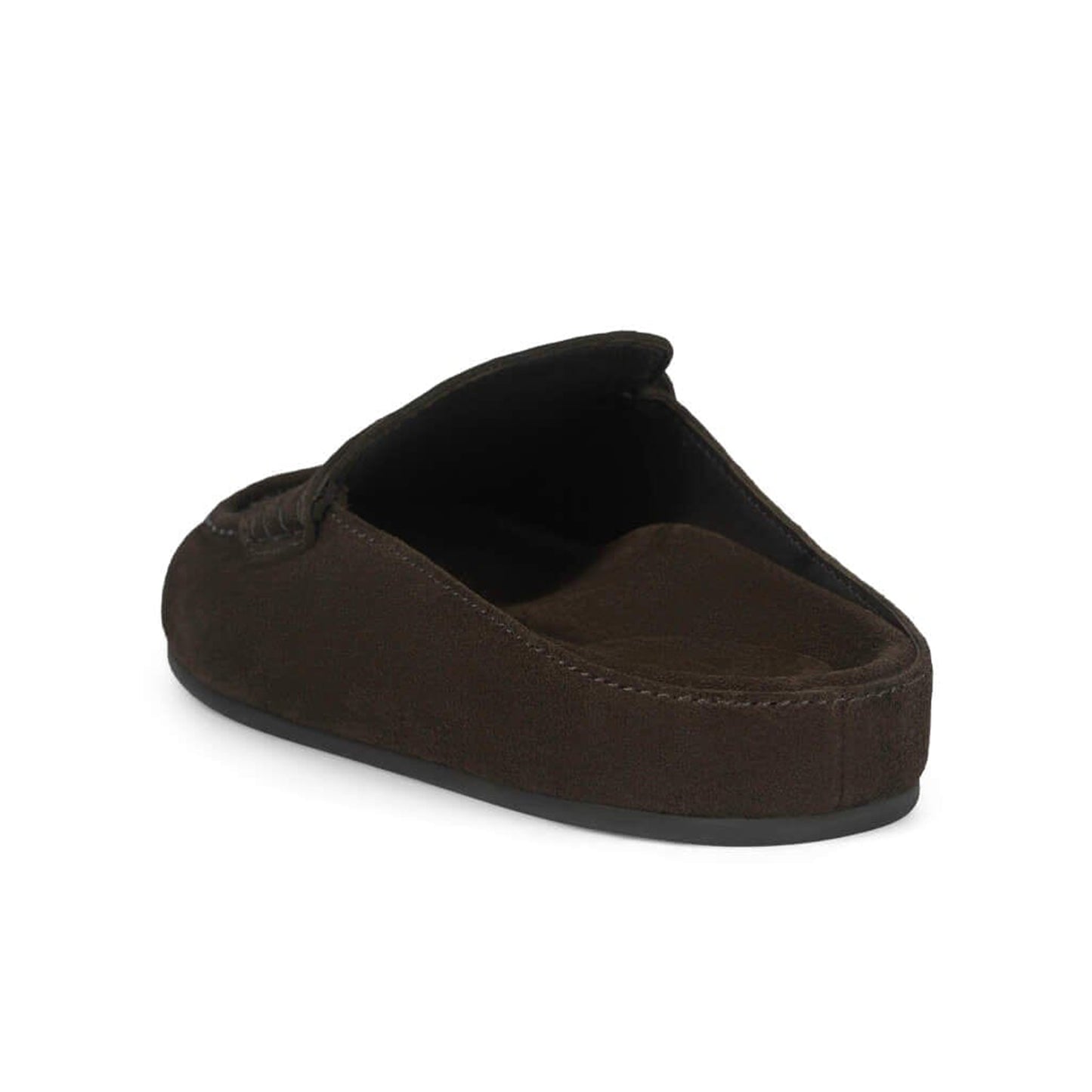 Brown Faux Suede Square-Toe Simple Slip-On Mules Flats