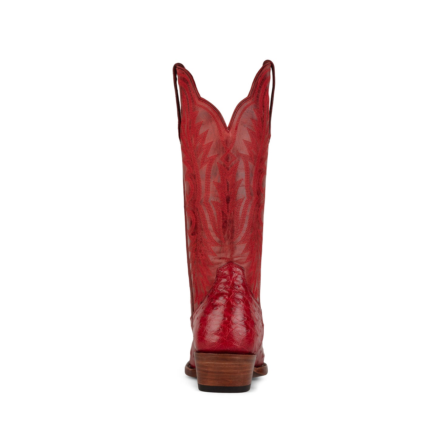Red Contrast Vegan Leather And Ostrich Print Snip-Toe Embroidery Mid Calf Cowgirl Boots