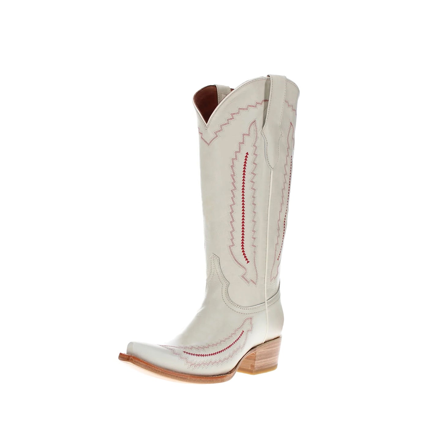Beige Snip-Toe Stitch And Embroidery Wide Calf Knee High Cowgirl Boots