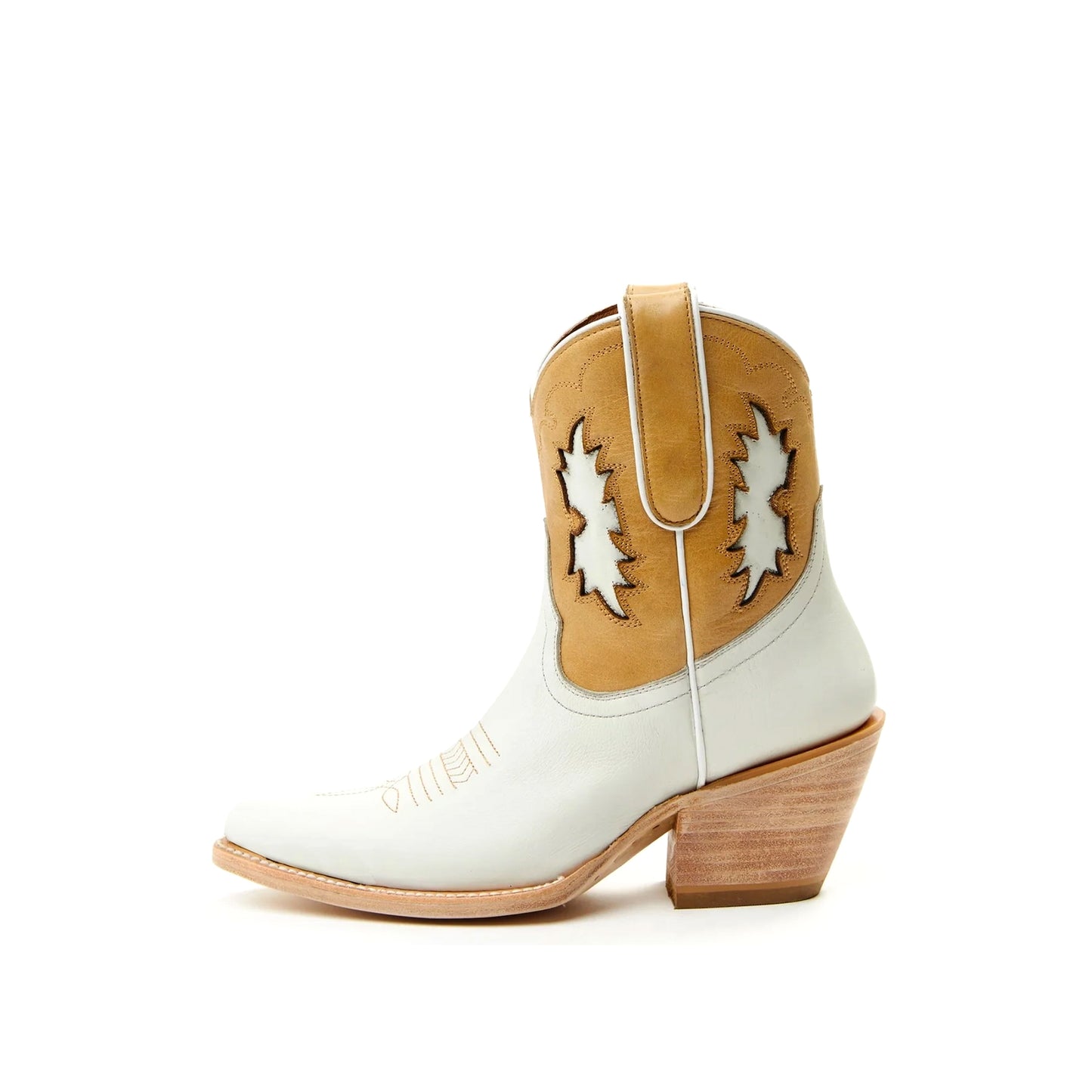 Contrast Beige and Khaki Pointed-Toe Inlay Ankle Cowgirl Boots