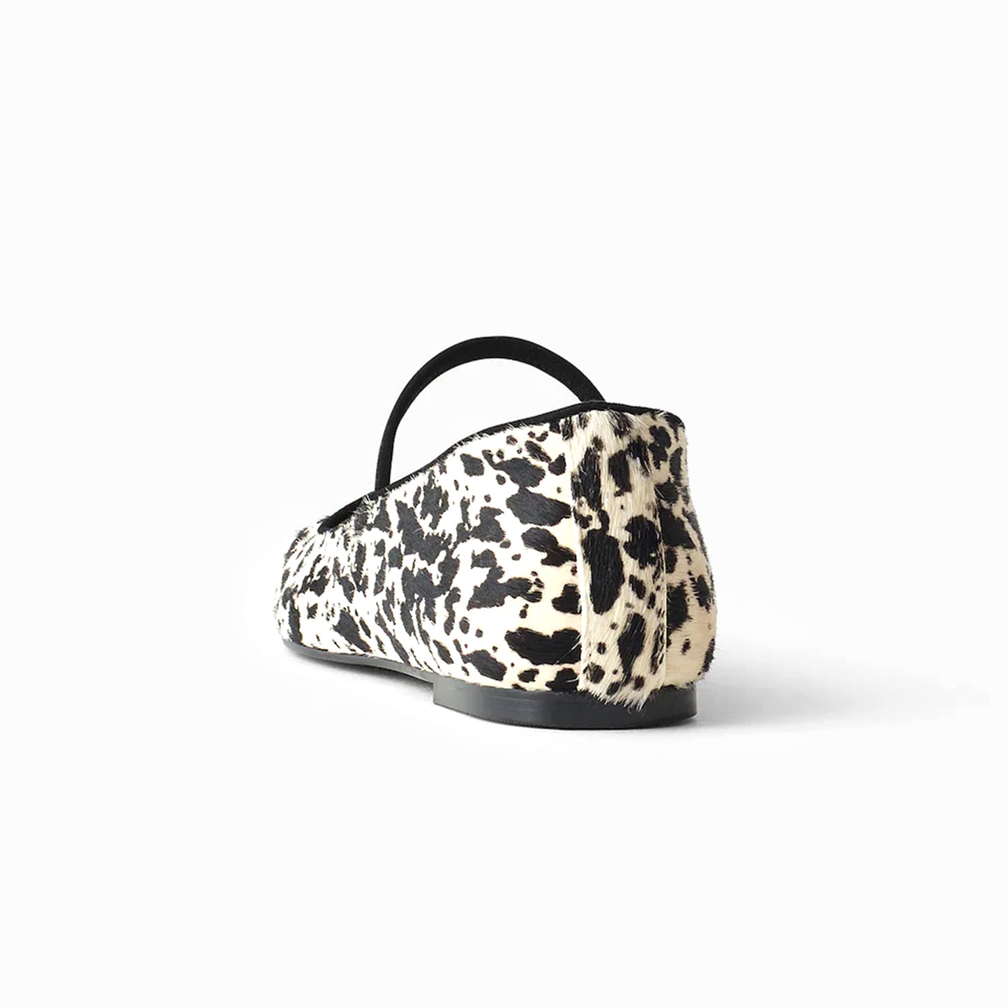 Cow Print Pony Hair Square-Toe Bridge Strap Classic Ballet Flats