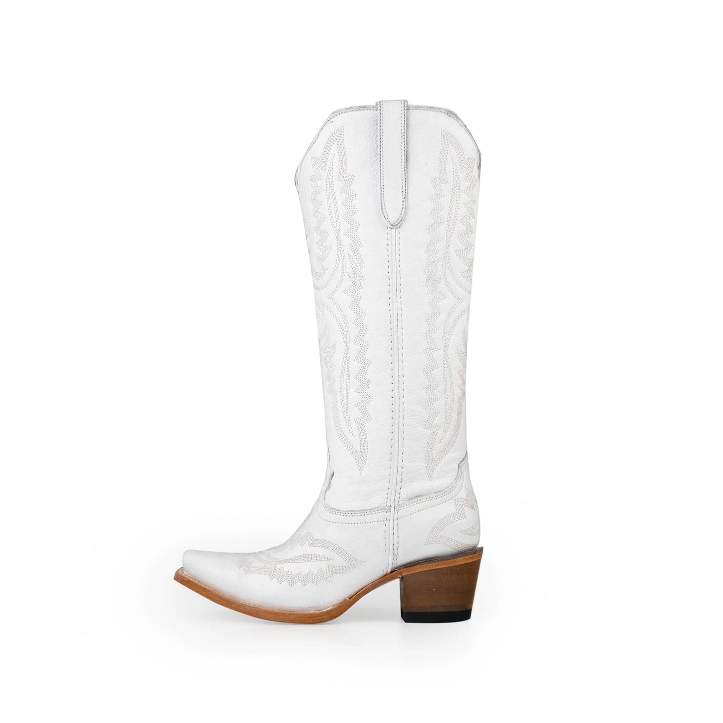 White Snip-Toe Embroidery Half-Zip Knee High Classic Cowgirl Boots