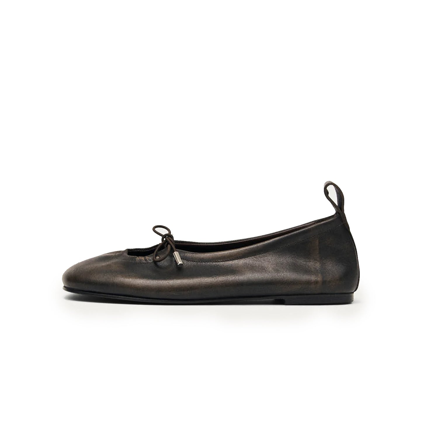 Brushed Brown Square-Toe Stretchy Ballet Flats