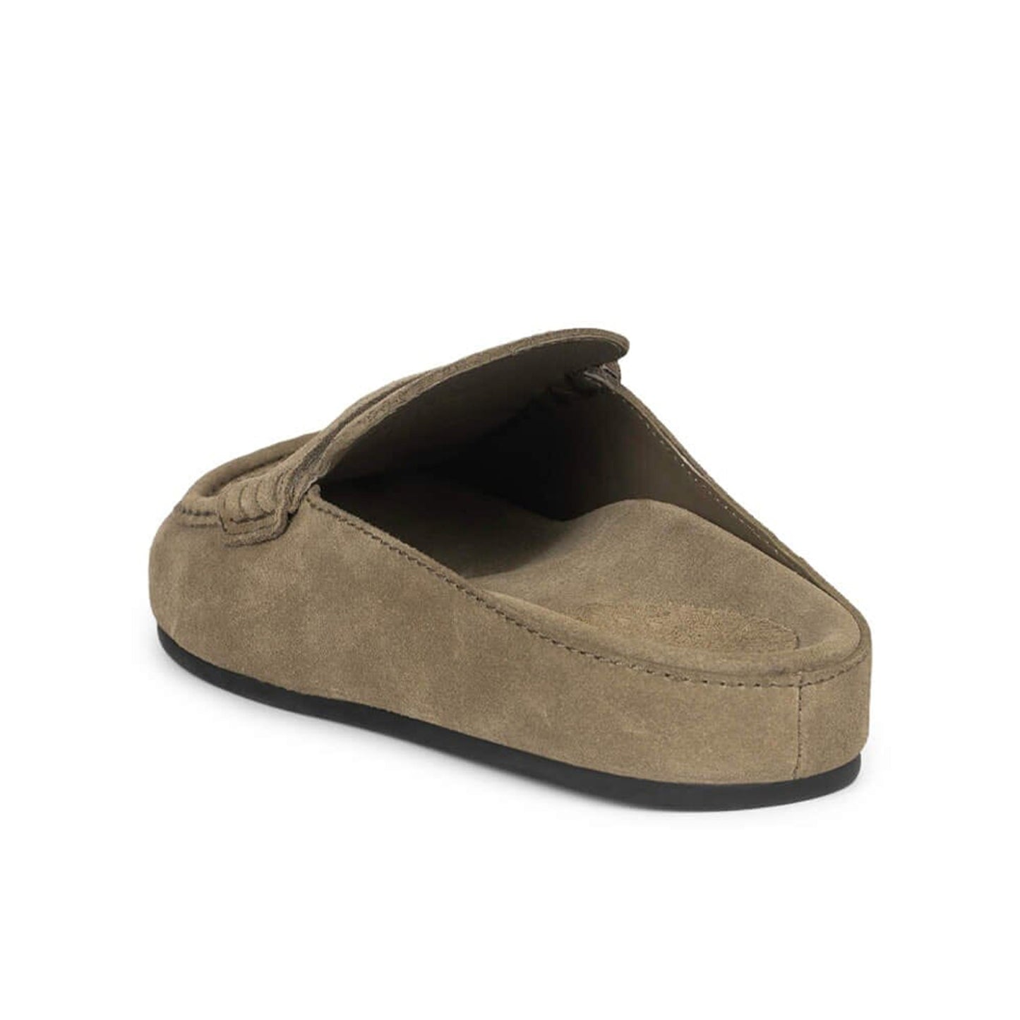 Light Khaki Faux Suede Square-Toe Simple Slip-On Mules Flats
