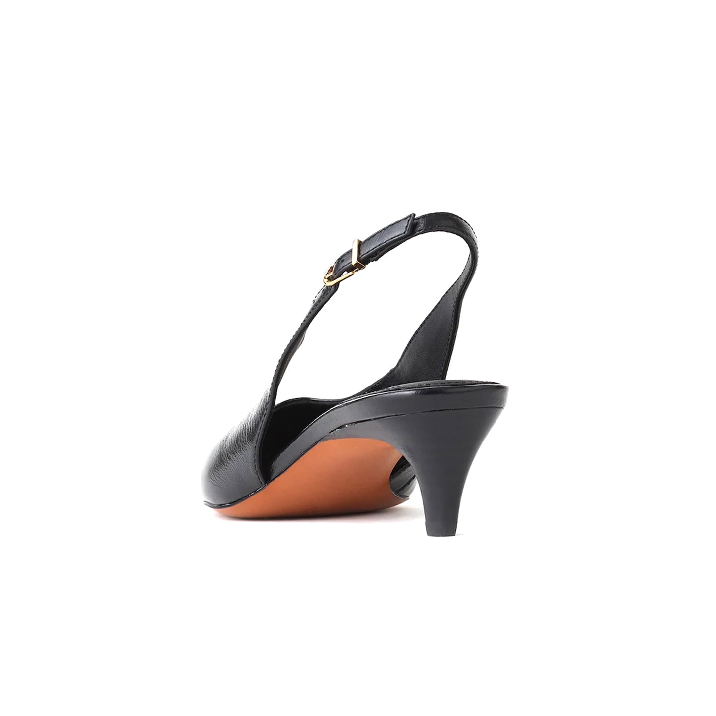 Black Pointed-Toe Slingback Slip-On Kitten Heels