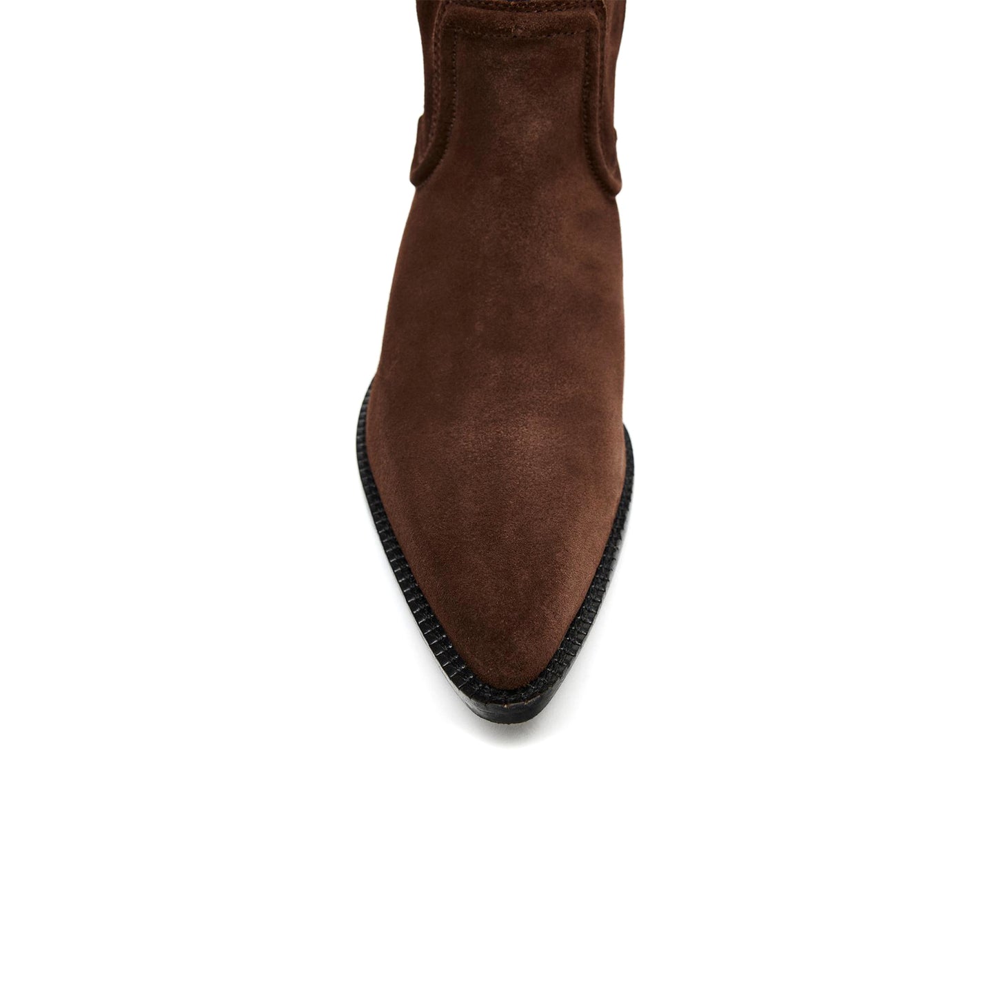 Brown Faux Suede Almond-Toe Simple Mid Calf Cowgirl Boots