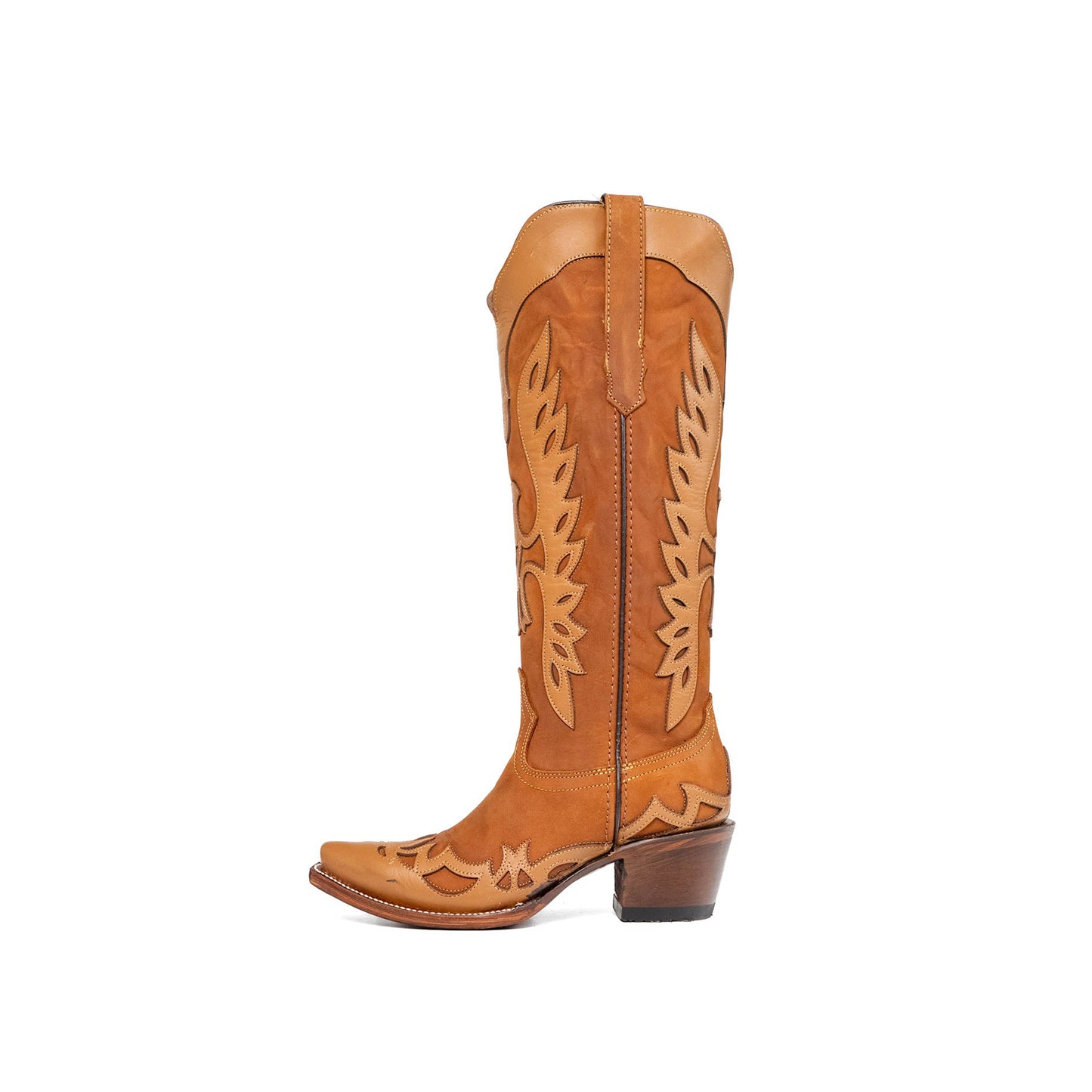 Tabacco Snip-Toe Eagle Applique Half-Zip Knee High Cowgirl Boots