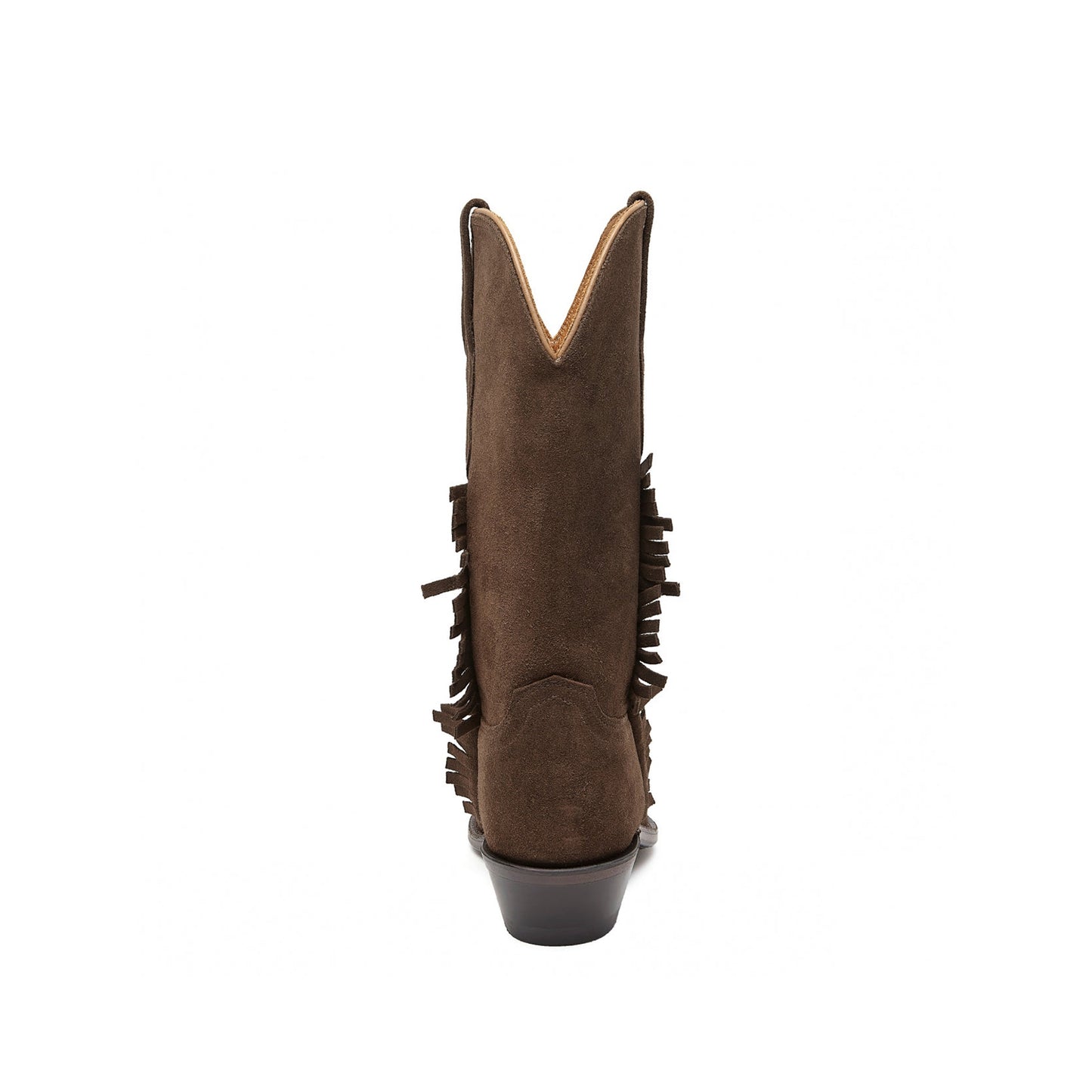 Brown Faux Suede Snip-Toe Short Fringe Mid Calf Cowgirl Boots