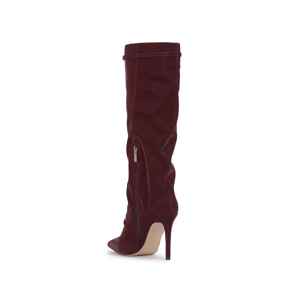 Dark Red Pointed-Toe Sleek Half-Zip Knee High Simple Stiletto Boots