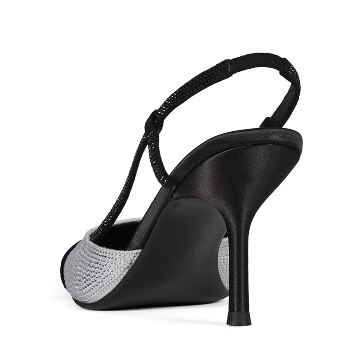 White And Black Faux Suede Pointed-Toe Back Strap High Heels